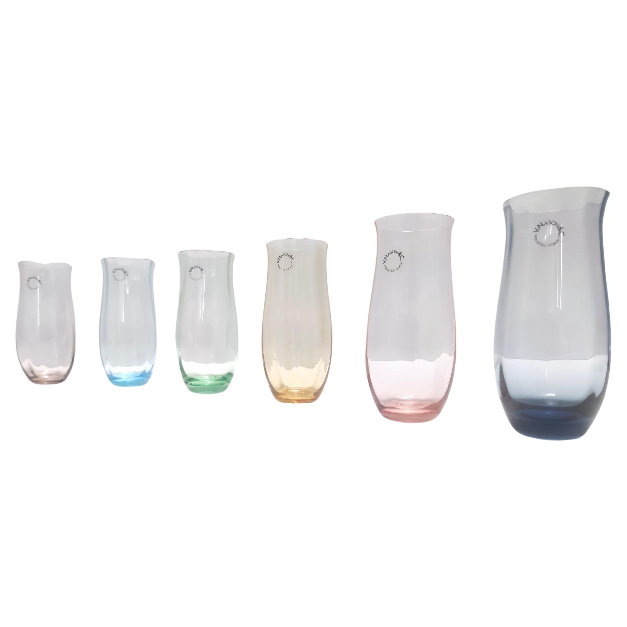 Set of Six Multicolored Murano Glass Drinking Glasses by Vincenzo Nason, Italy For Sale