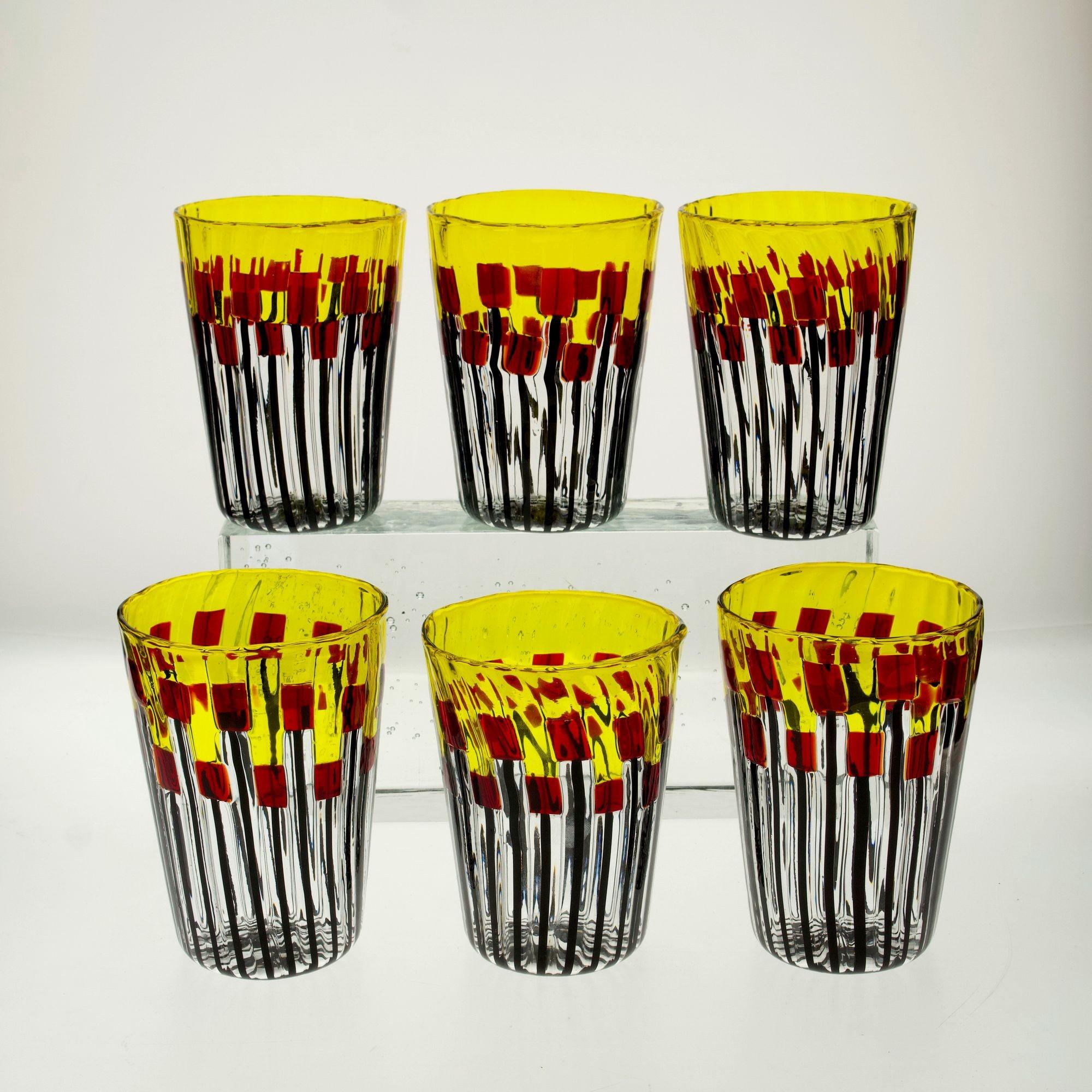 Satz von sechs Murano-Glasbechern, Mohnfeld bei Sonnenaufgang im Angebot 8