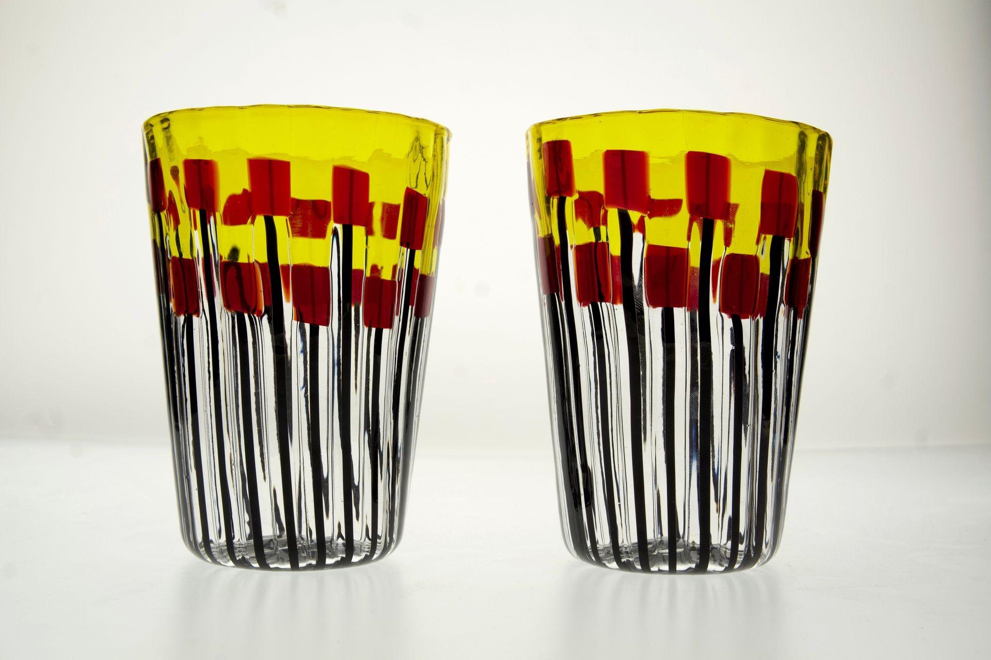 Satz von sechs Murano-Glasbechern, Mohnfeld bei Sonnenaufgang im Angebot 10