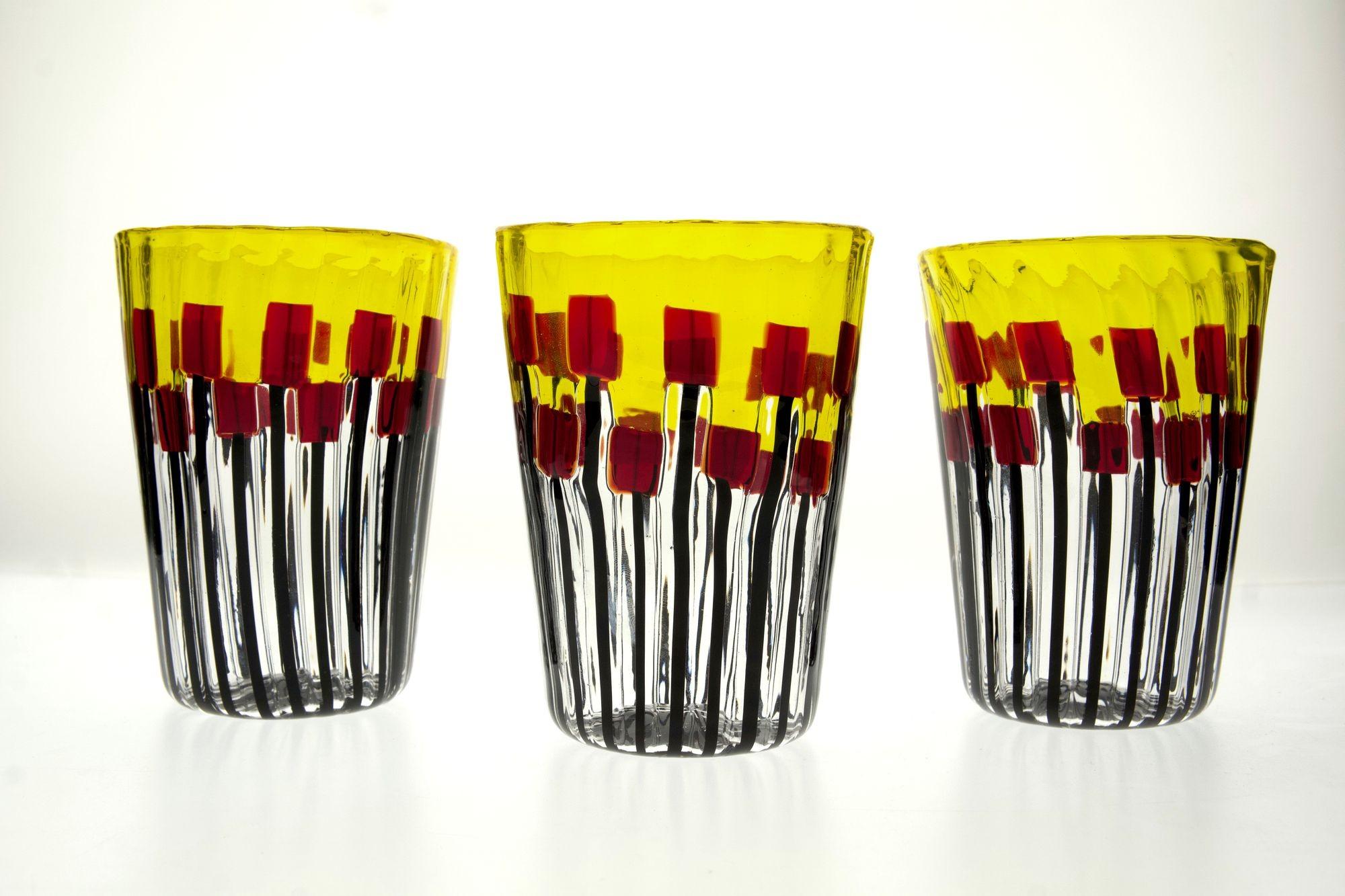 Satz von sechs Murano-Glasbechern, Mohnfeld bei Sonnenaufgang im Angebot 12