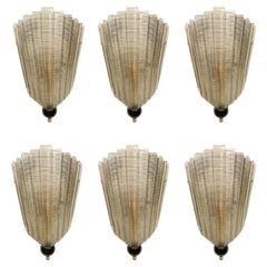Juego de seis apliques de cristal de Murano, estilo Art Déco, en stock