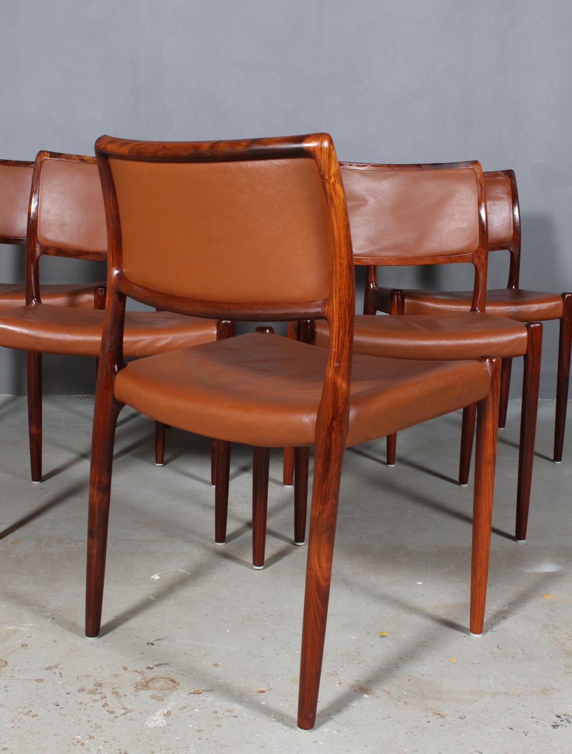Leather Set of six N. O. Møller dining chairs