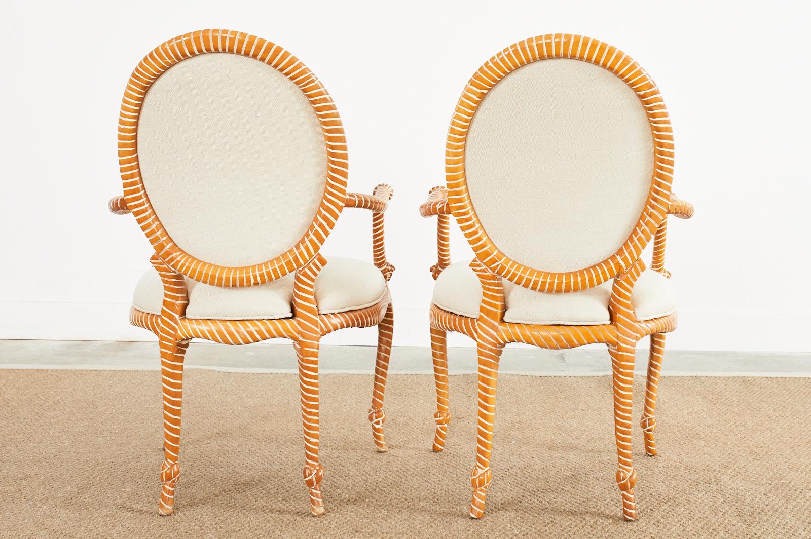 Set of Six Napoleon III Style Faux Rope Cerused Dining Chairs For Sale 6