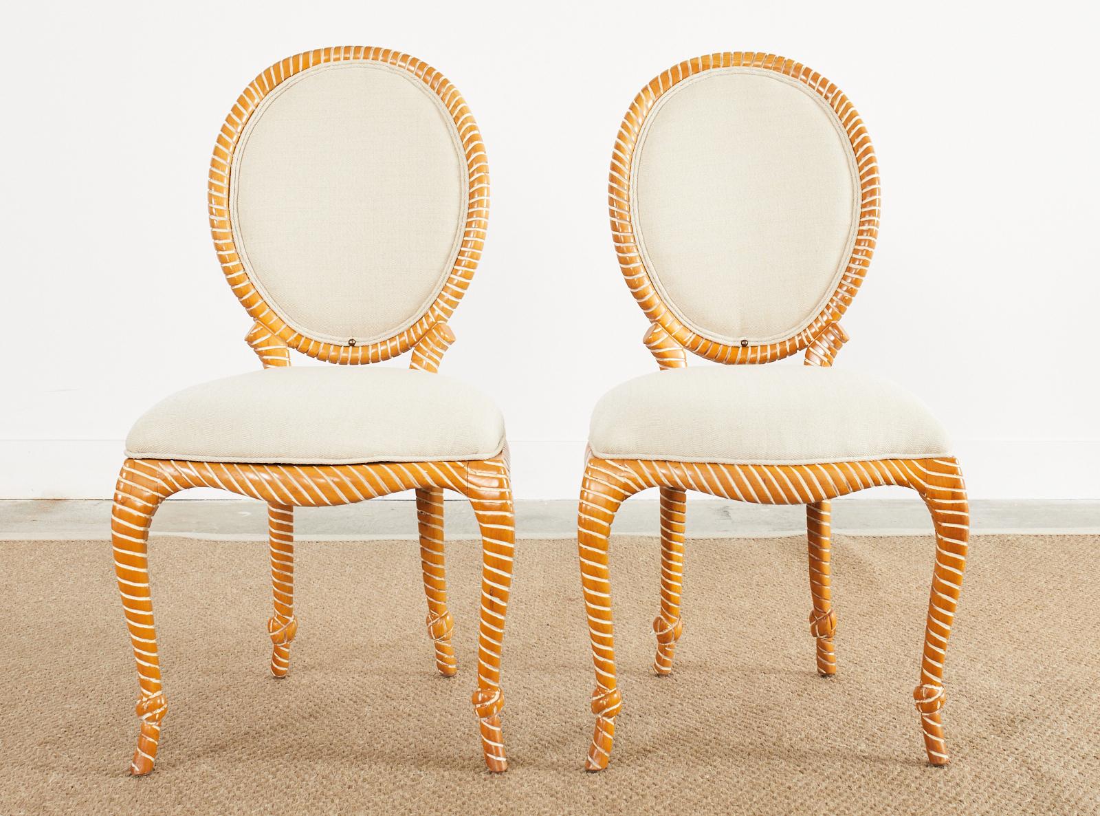 Set of Six Napoleon III Style Faux Rope Cerused Dining Chairs For Sale 10