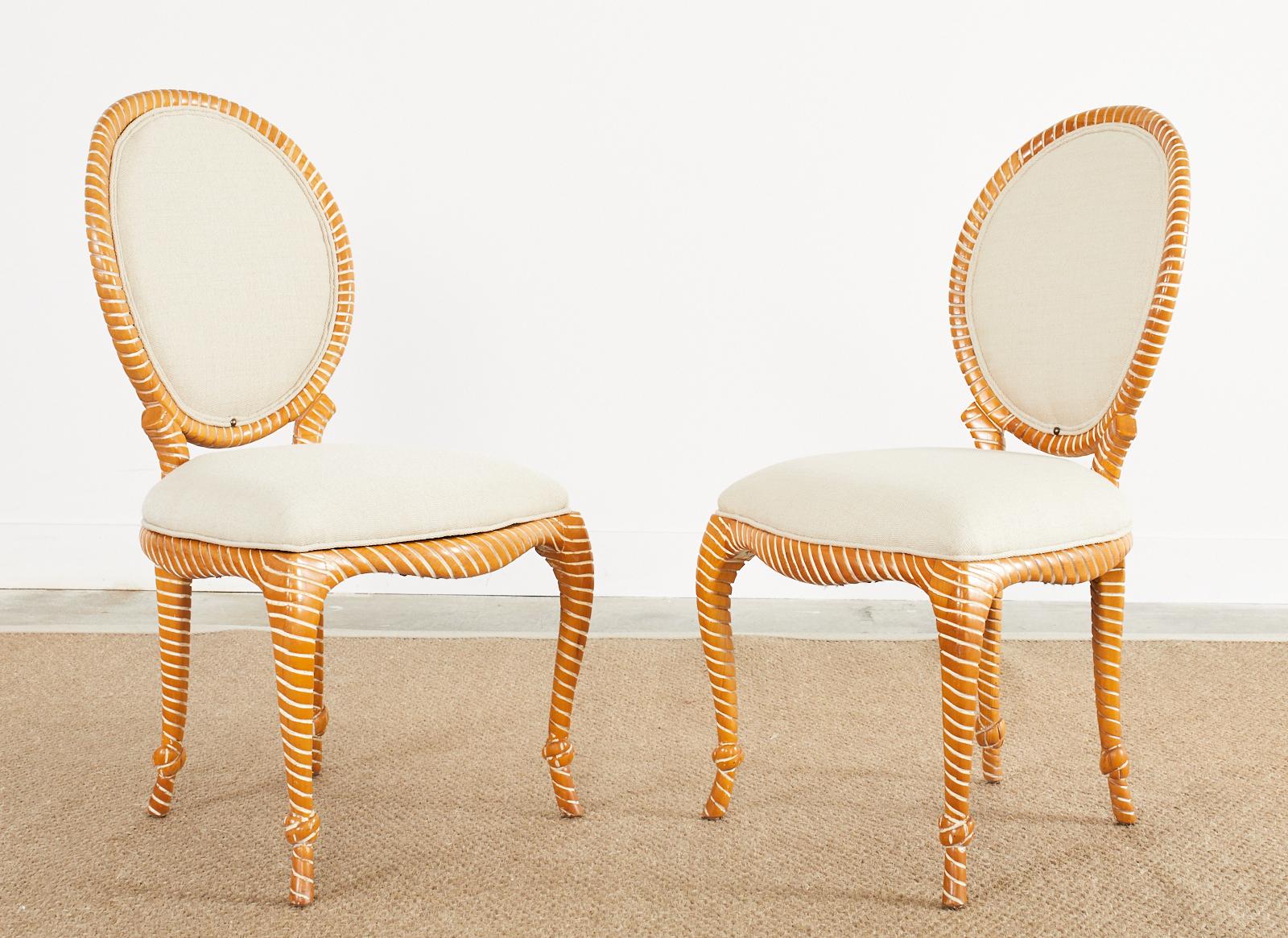Set aus sechs Esszimmerstühlen aus Keramik im Napoleon-III-Stil aus Seil im Angebot 10