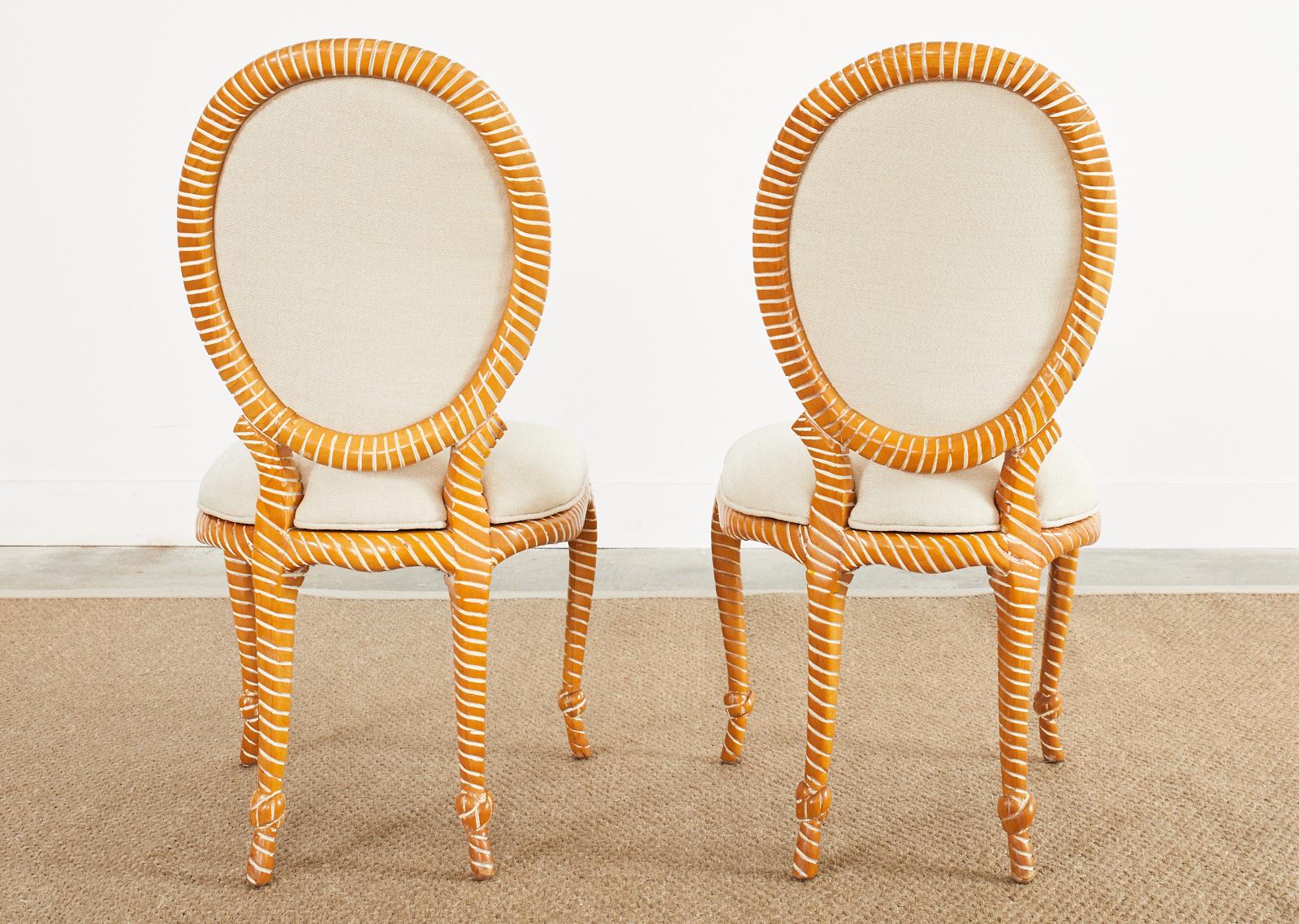 Set of Six Napoleon III Style Faux Rope Cerused Dining Chairs For Sale 12