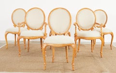 Set of Six Napoleon III Style Faux Rope Cerused Dining Chairs