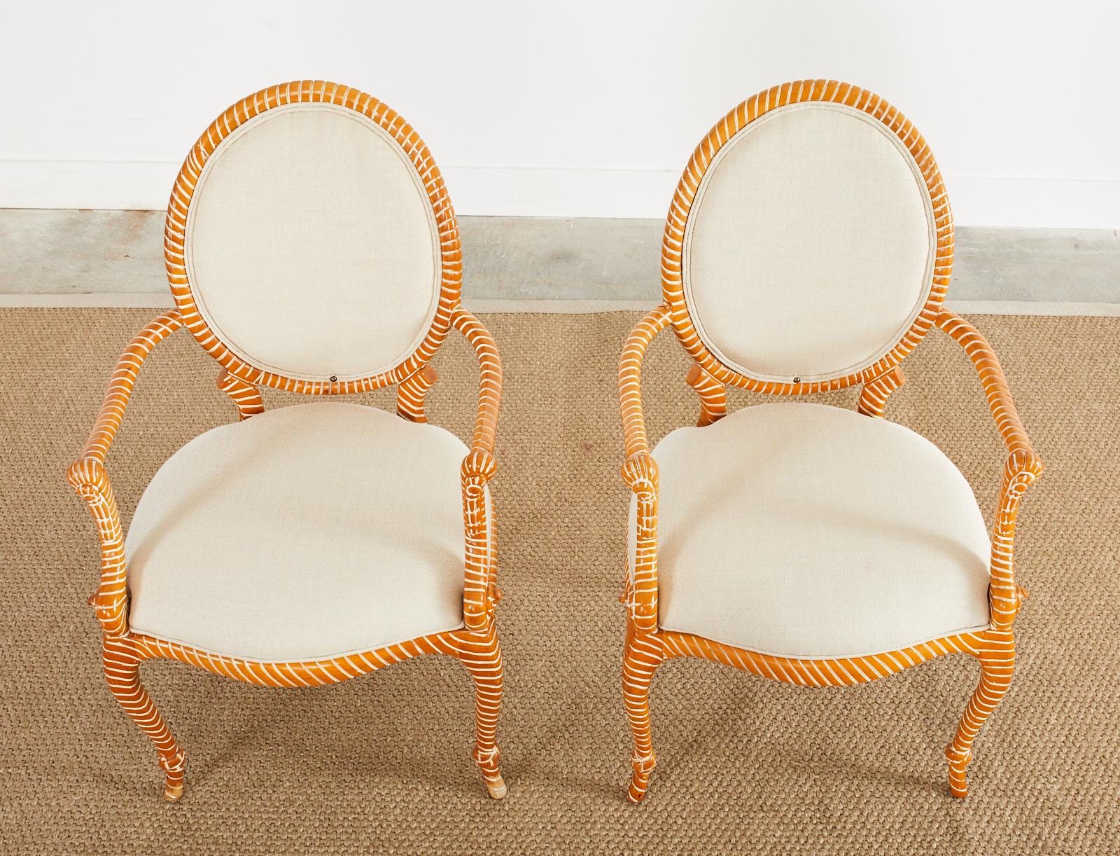 20th Century Set of Six Napoleon III Style Faux Rope Cerused Dining Chairs For Sale