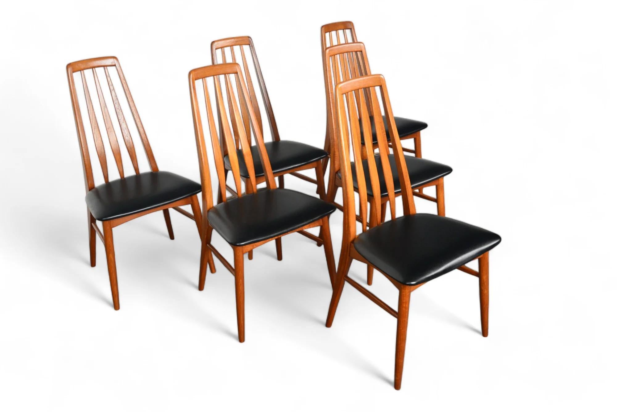 Mid-Century Modern Ensemble de six chaises de salle à manger Eva à dossier haut en teck de Neils Kofod en vente