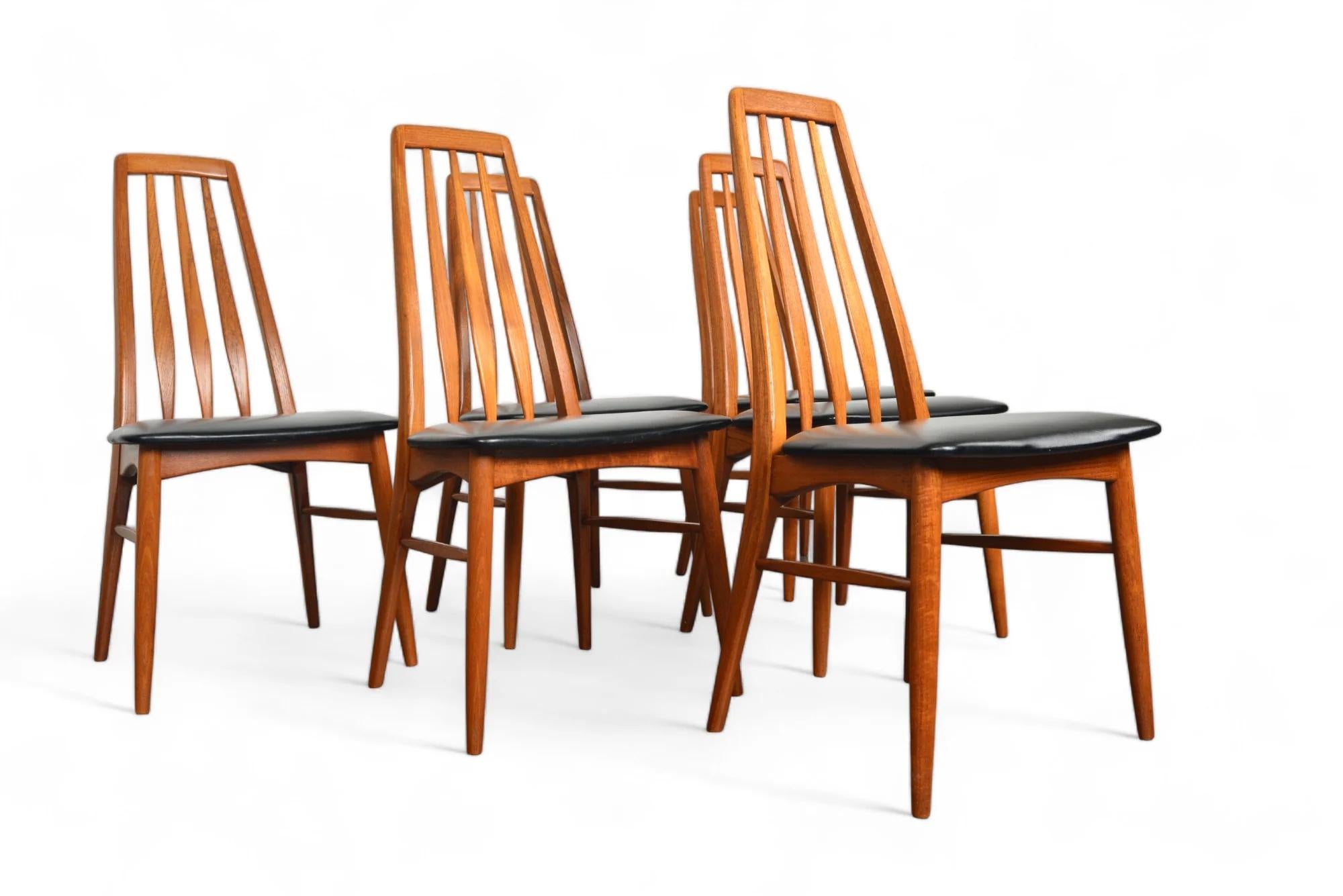 Danois Ensemble de six chaises de salle à manger Eva à dossier haut en teck de Neils Kofod en vente