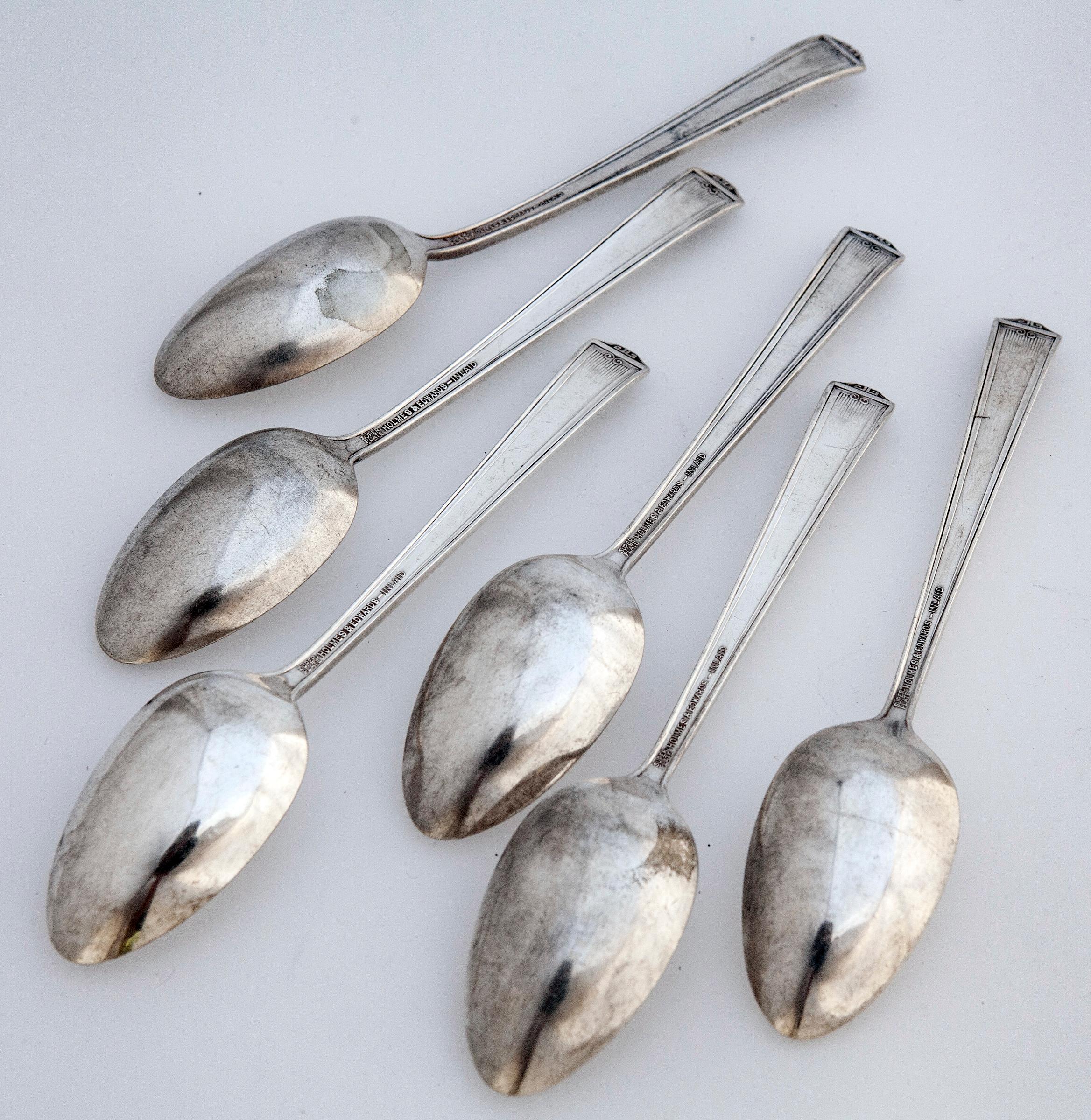 Silver Plate Set of Six Neoclassical 20th Century teaspoons by Holmes & Edwards. For Sale