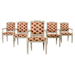 Set of Six Neoclassical Louis XVI Style Distressed Dining Armchairs