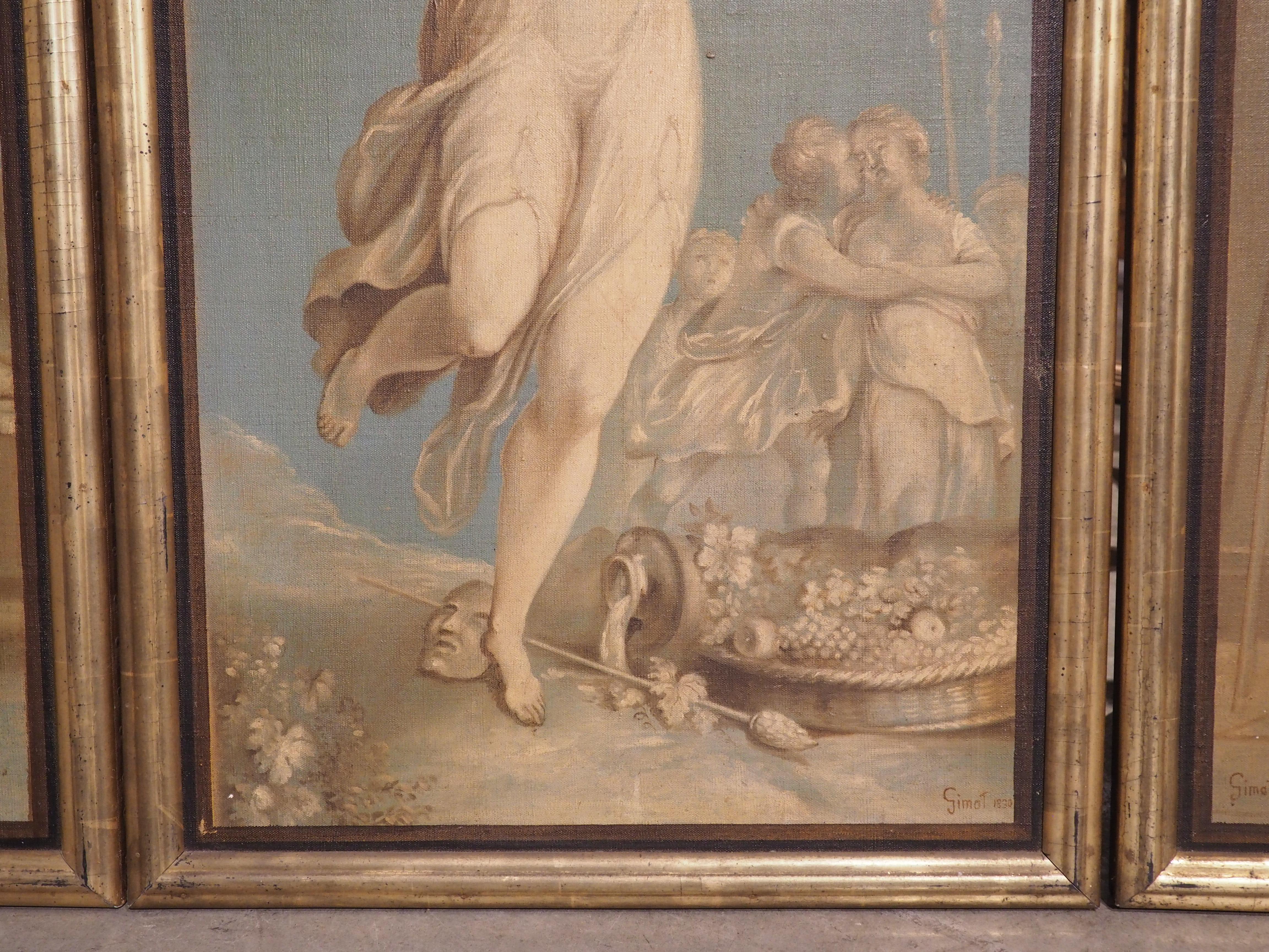 Ensemble de six peintures néoclassiques à l'huile sur toile, datées de 1830 en vente 2