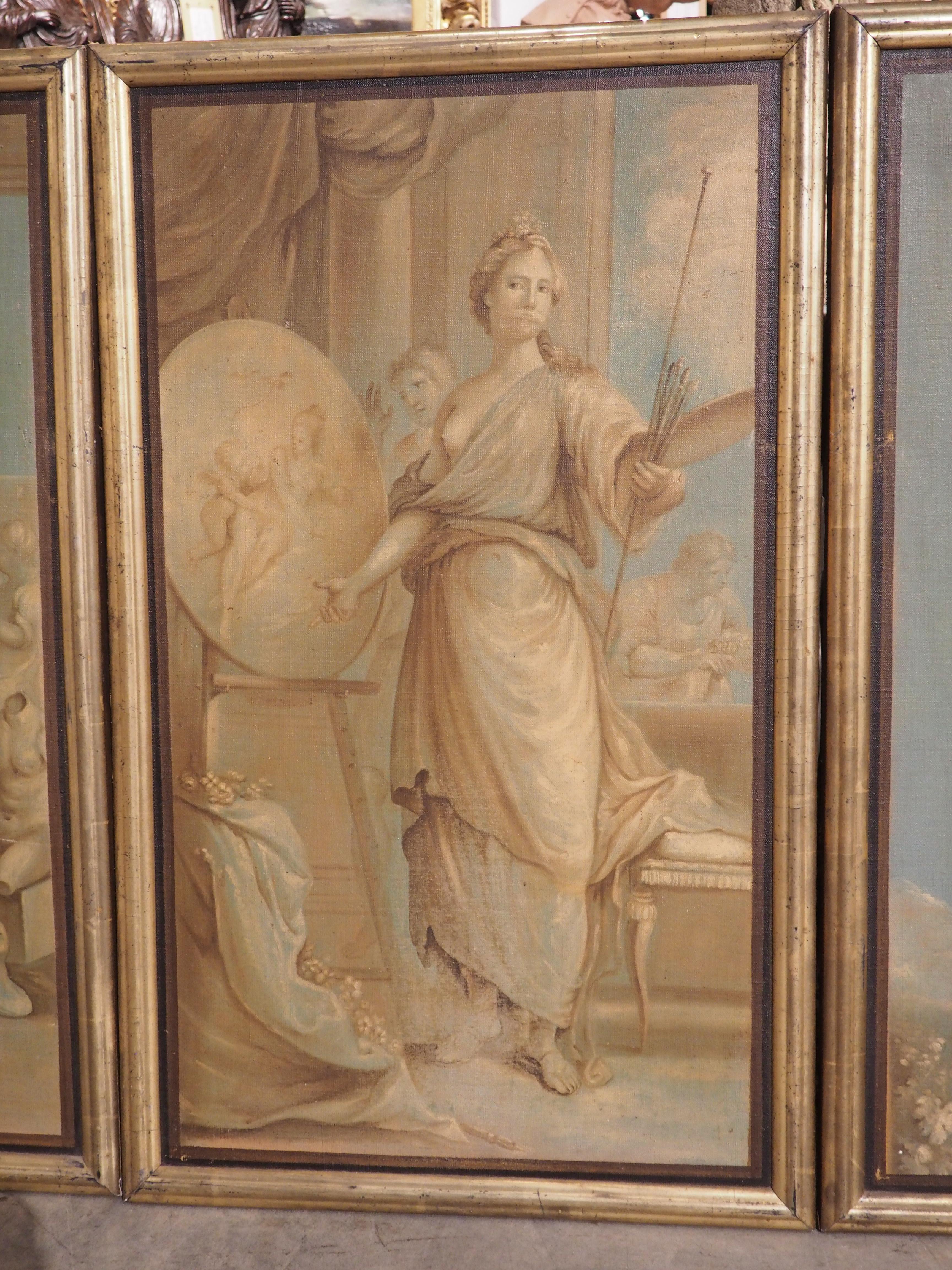 Ensemble de six peintures néoclassiques à l'huile sur toile, datées de 1830 en vente 3