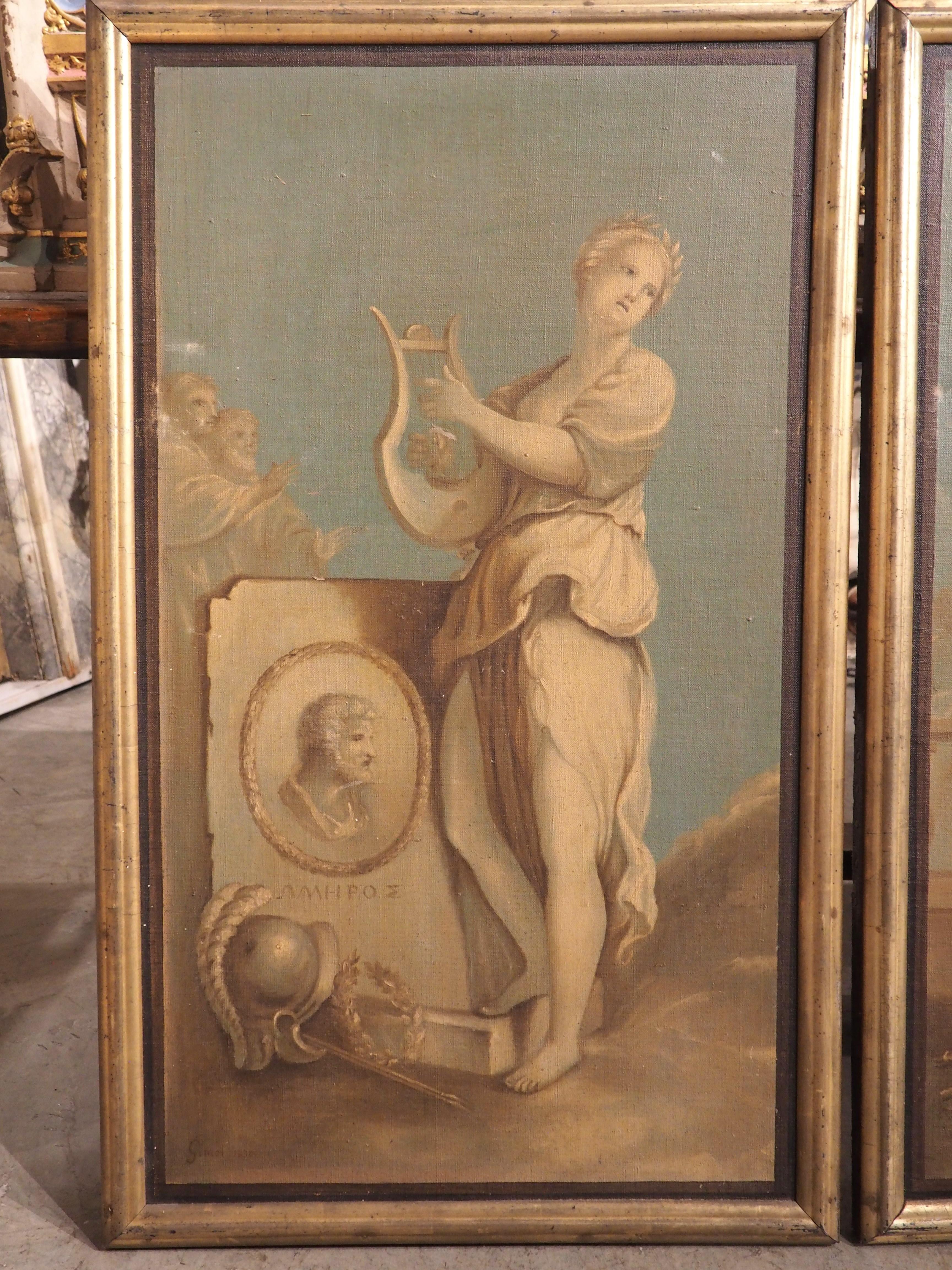 Ensemble de six peintures néoclassiques à l'huile sur toile, datées de 1830 en vente 5