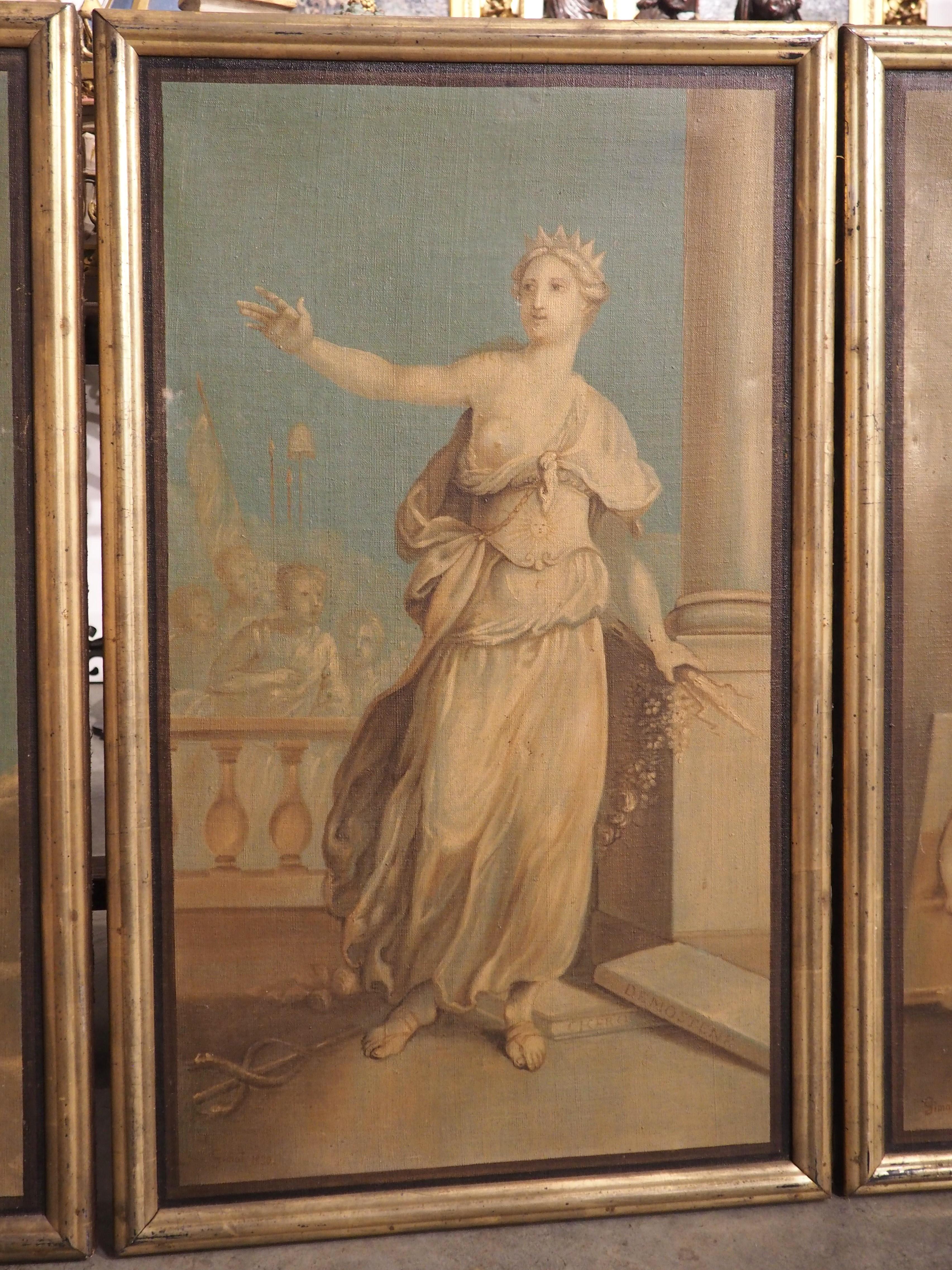 Ensemble de six peintures néoclassiques à l'huile sur toile, datées de 1830 en vente 7
