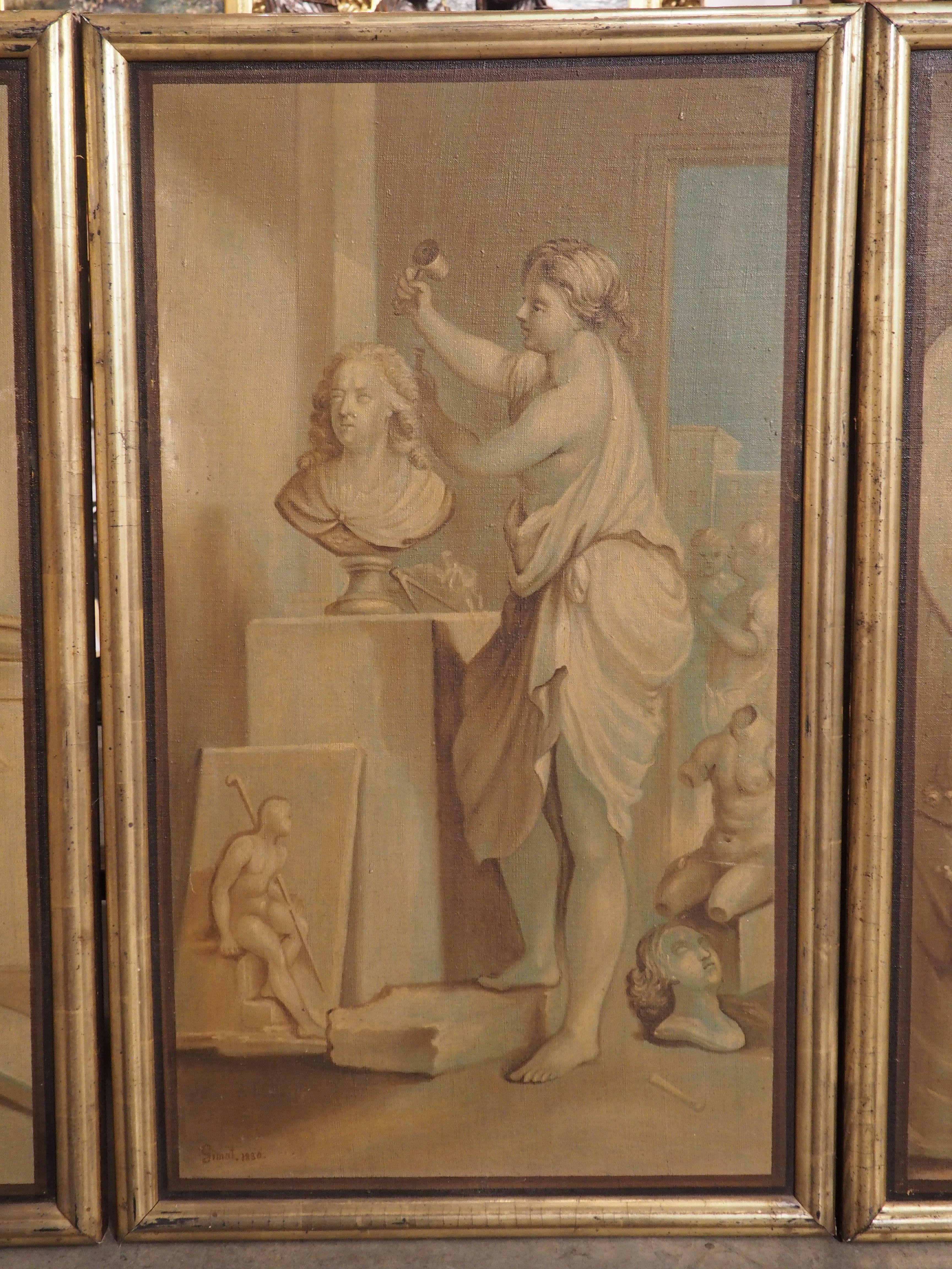 Set von sechs neoklassizistischen Gemälden, Öl auf Leinwand, datiert 1830 im Angebot 11