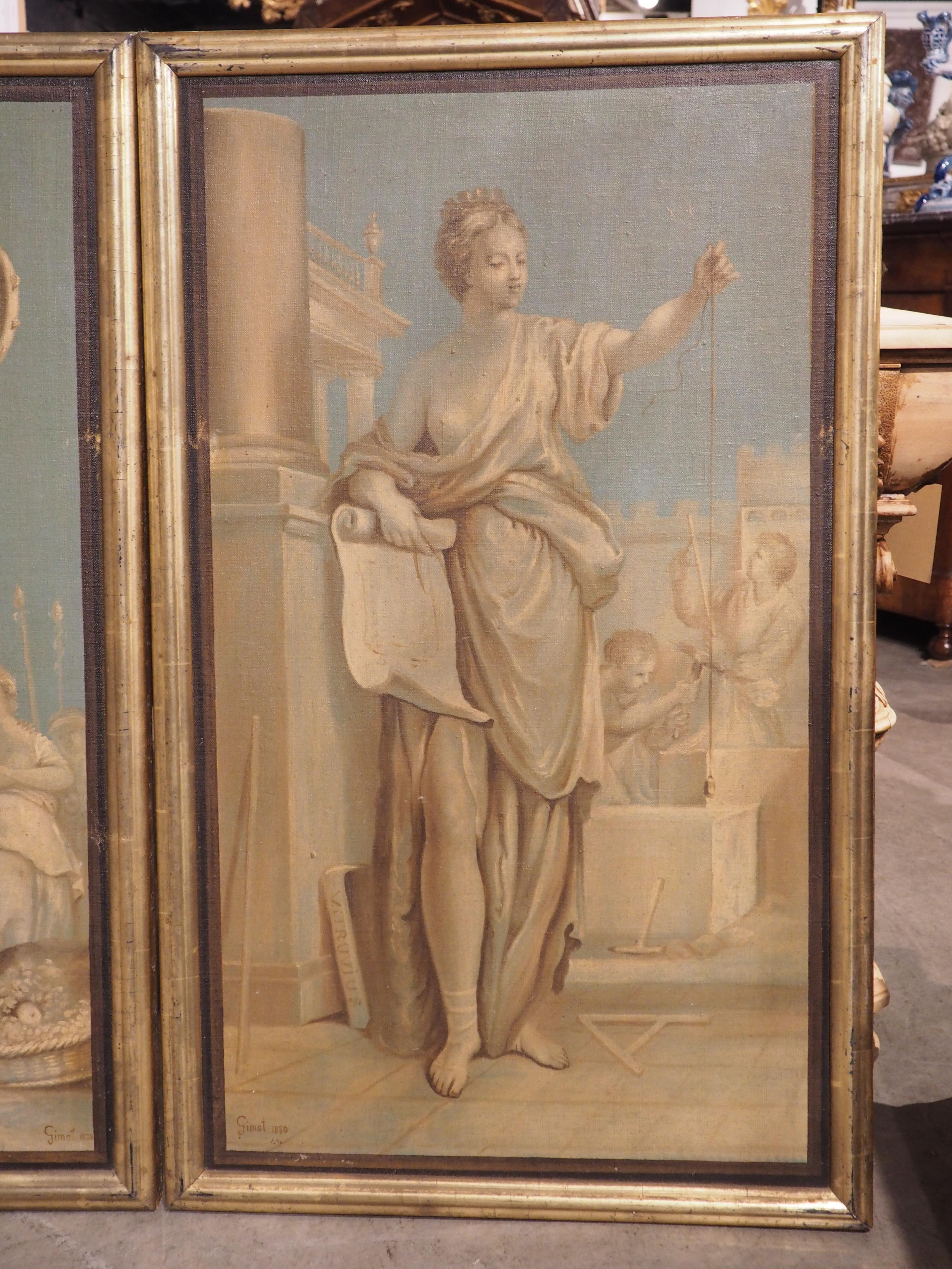 Set von sechs neoklassizistischen Gemälden, Öl auf Leinwand, datiert 1830 im Zustand „Gut“ im Angebot in Dallas, TX