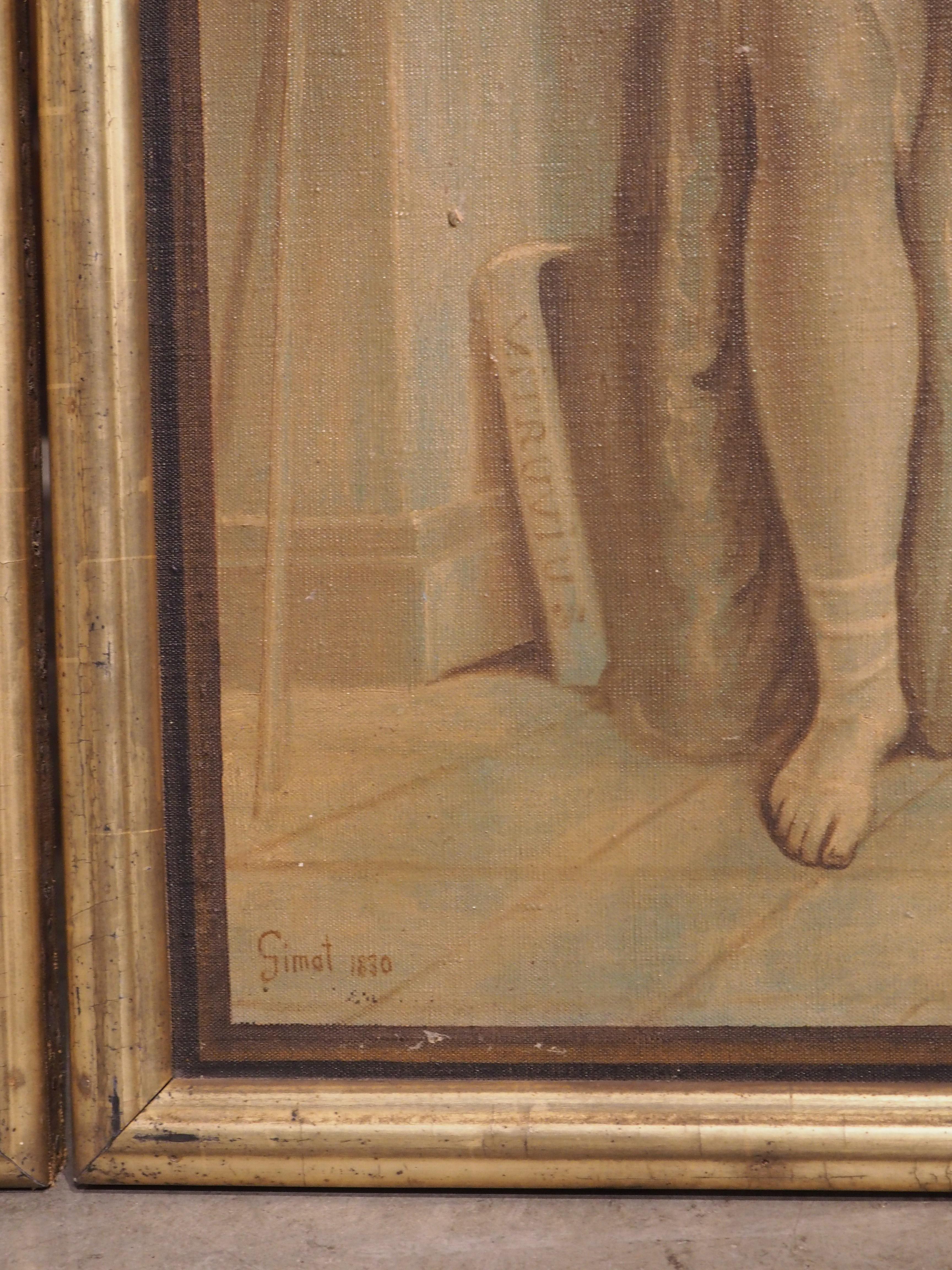 Set von sechs neoklassizistischen Gemälden, Öl auf Leinwand, datiert 1830 im Angebot 1