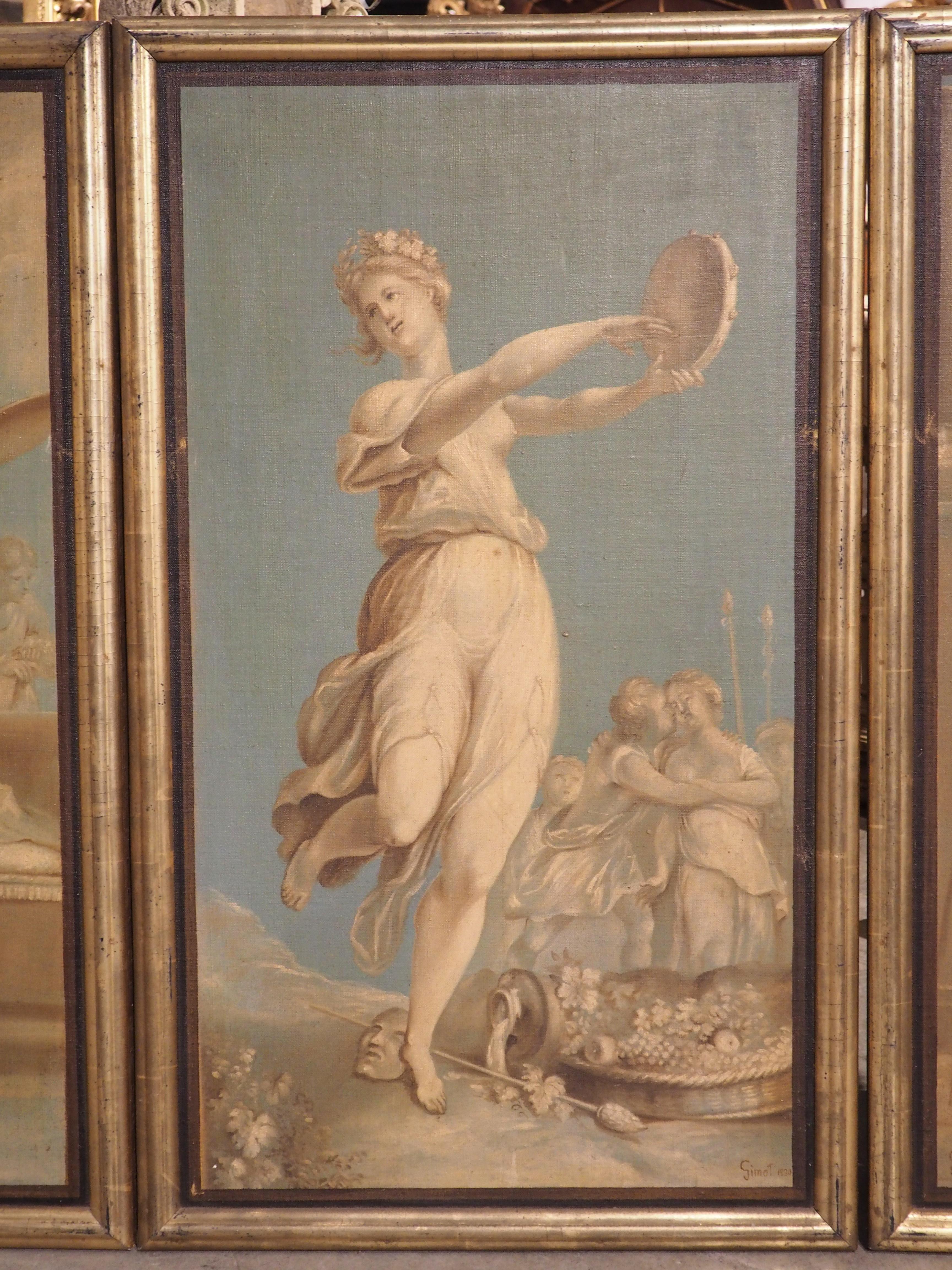 Ensemble de six peintures néoclassiques à l'huile sur toile, datées de 1830 en vente 1