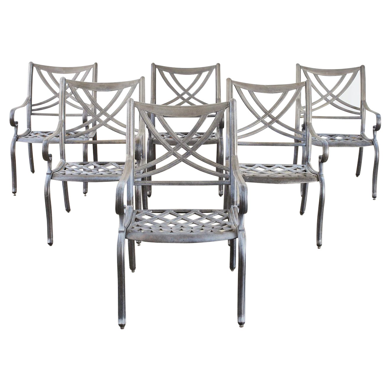 Set of Six Neoclassical Style Aluminum Garden Dining Armchairs