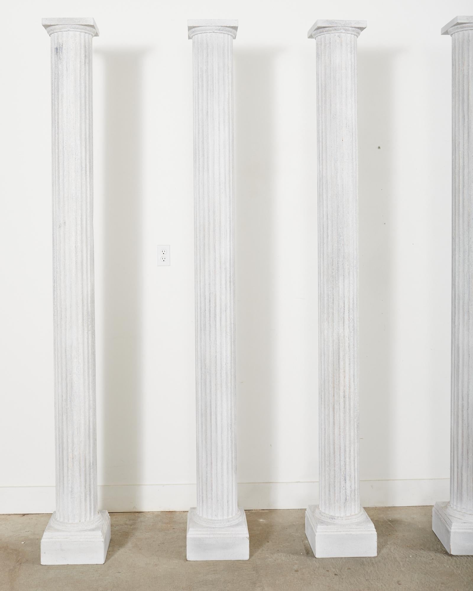 Hand-Crafted Set of Six Neoclassical Style Fluted Zinc Columns For Sale