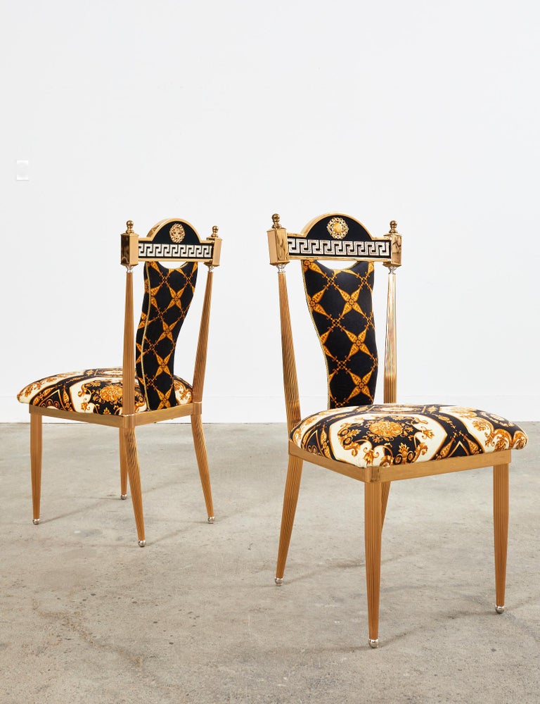 Set of Six Neoclassical Style Gilt Dining Chairs After Versace For Sale