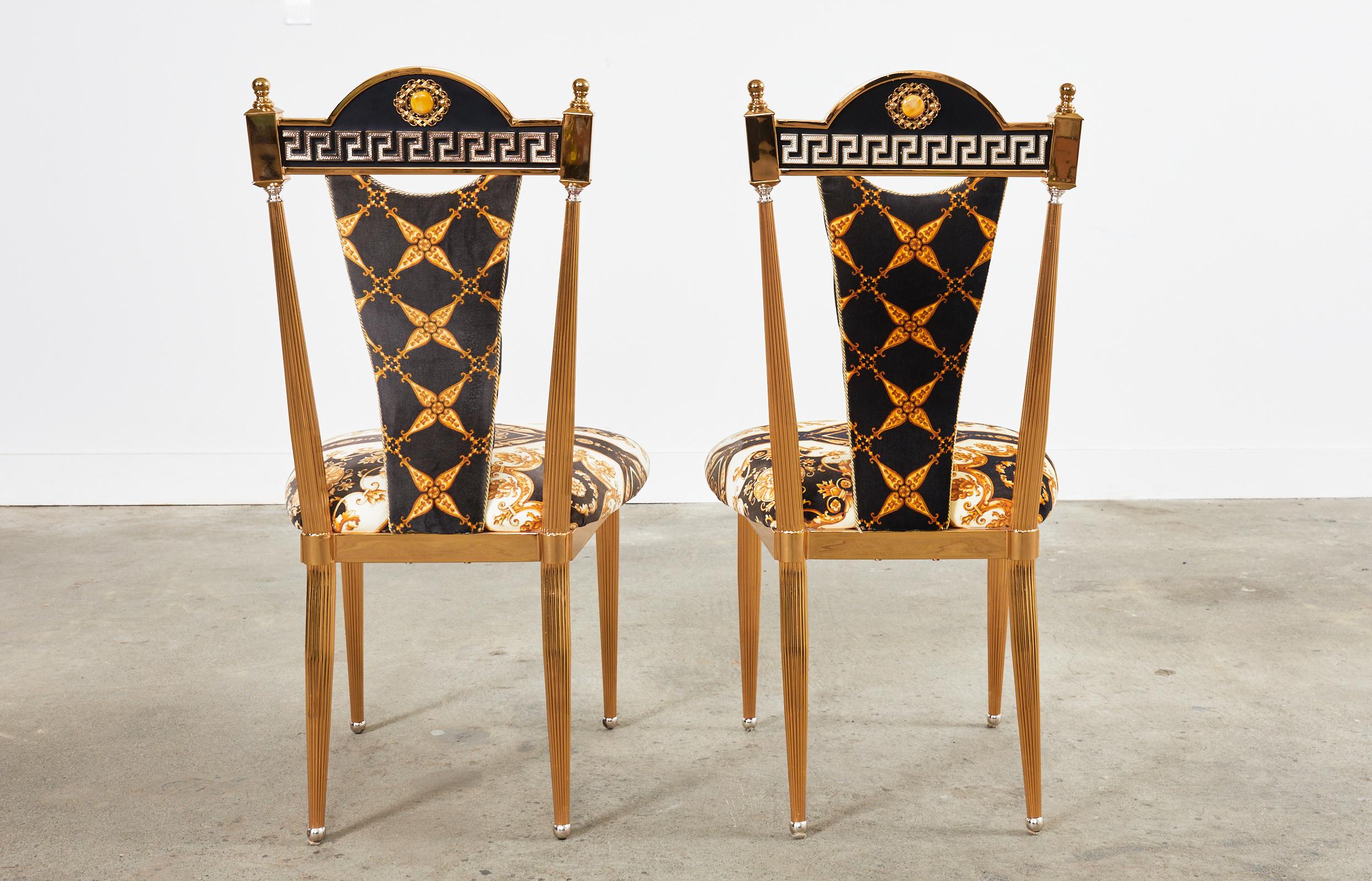 Set of Six Neoclassical Style Gilt Dining Chairs After Versace For Sale 7