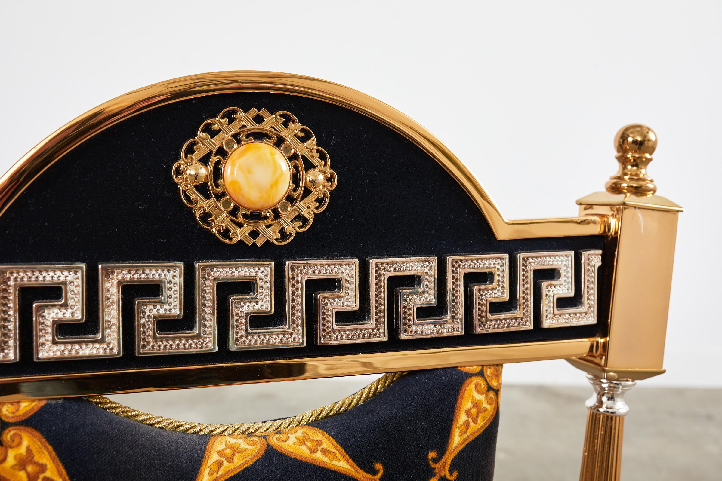 Set of Six Neoclassical Style Gilt Dining Chairs After Versace For Sale 1
