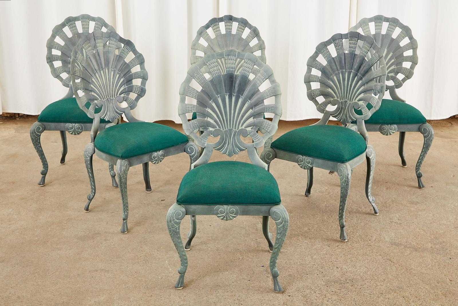 American Set of Six Neoclassical Style Grotto Clamshell Garden Chairs