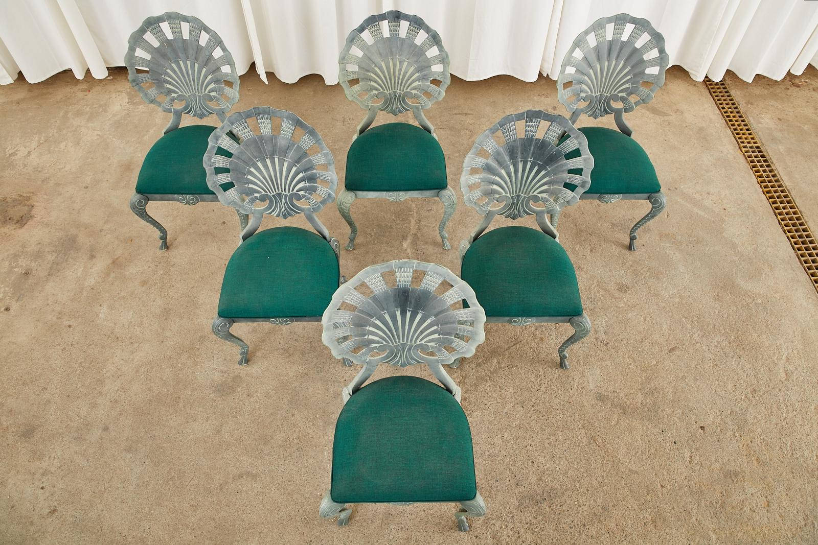 Cast Set of Six Neoclassical Style Grotto Clamshell Garden Chairs
