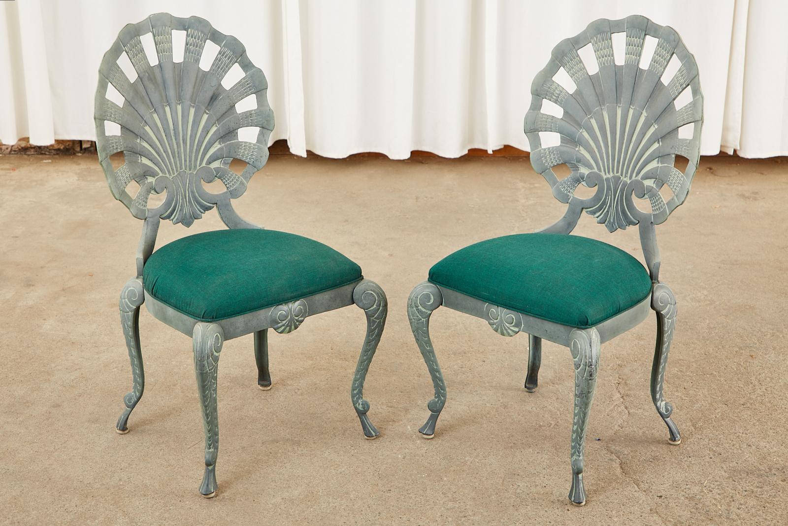 Aluminum Set of Six Neoclassical Style Grotto Clamshell Garden Chairs