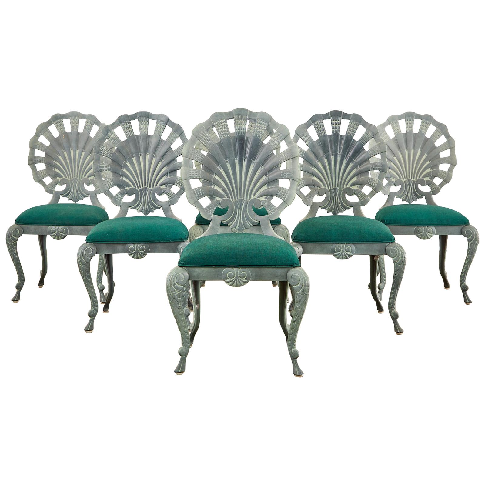 Set of Six Neoclassical Style Grotto Clamshell Garden Chairs
