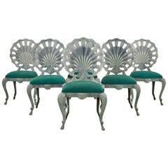 Vintage Set of Six Neoclassical Style Grotto Clamshell Garden Chairs