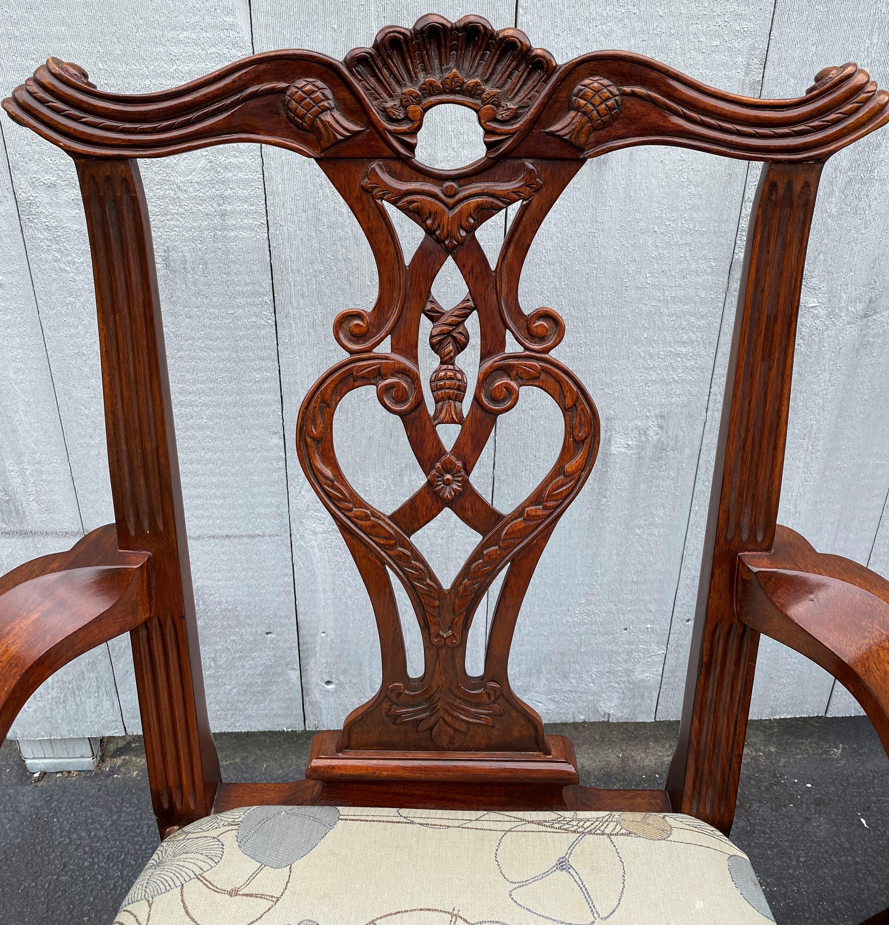 Hand-Carved Set of Six Nicely Carved Chippendale Style Mahogany Dining Chairs