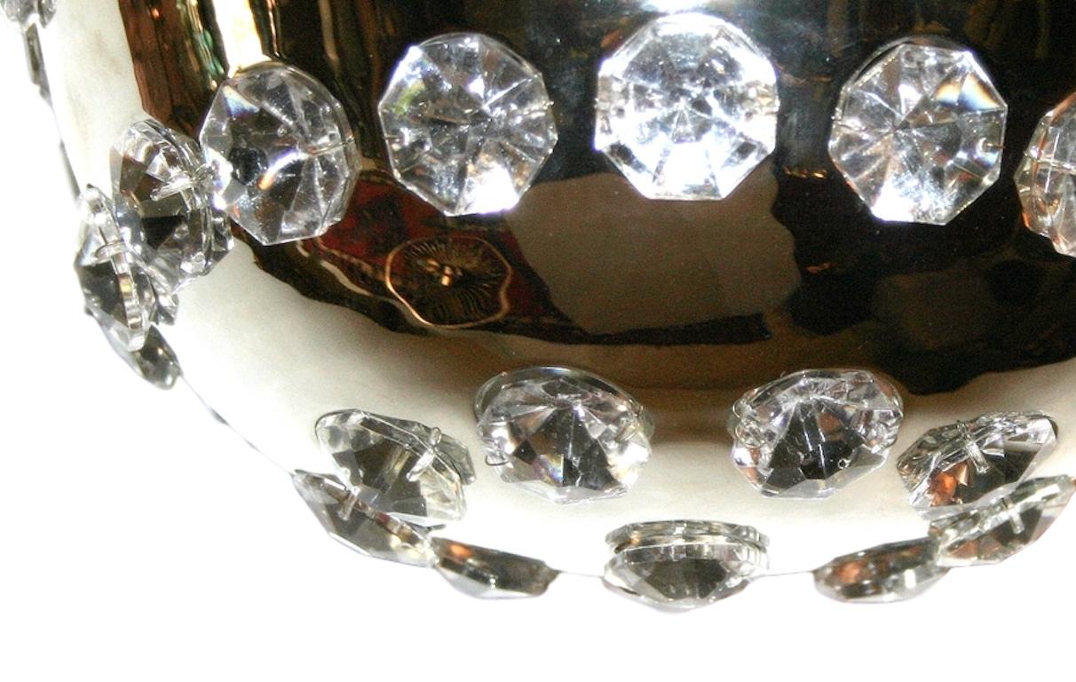 Set of six circa 1940's nickel-plated flush-mounted flush-mounted ceiling fixtures with crystal insets. Sold individually.

Measurements:
Drop: 10