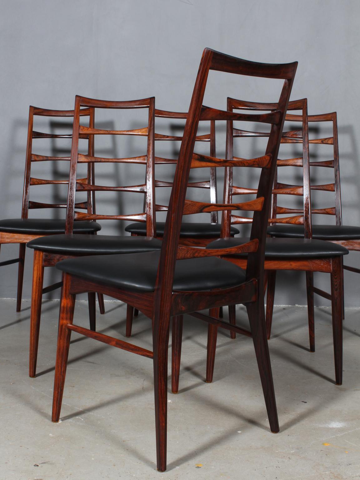 Leather Set of Six Niels Koefoed Dining Chairs, Model 