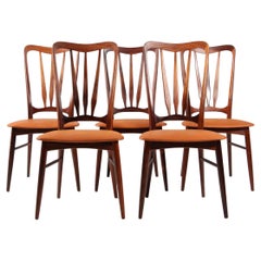Set of Six Niels Koefoed "Ingrid" Dining Chairs in Rosewood and Tan Leather