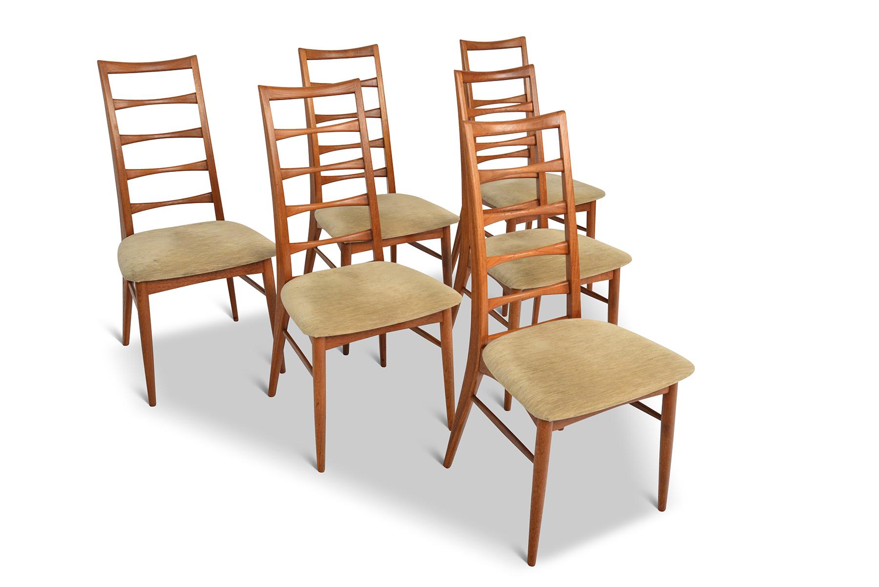 Mid-Century Modern Set of Six Niels Koefoed Ladder Back Dining Chairs in Teak