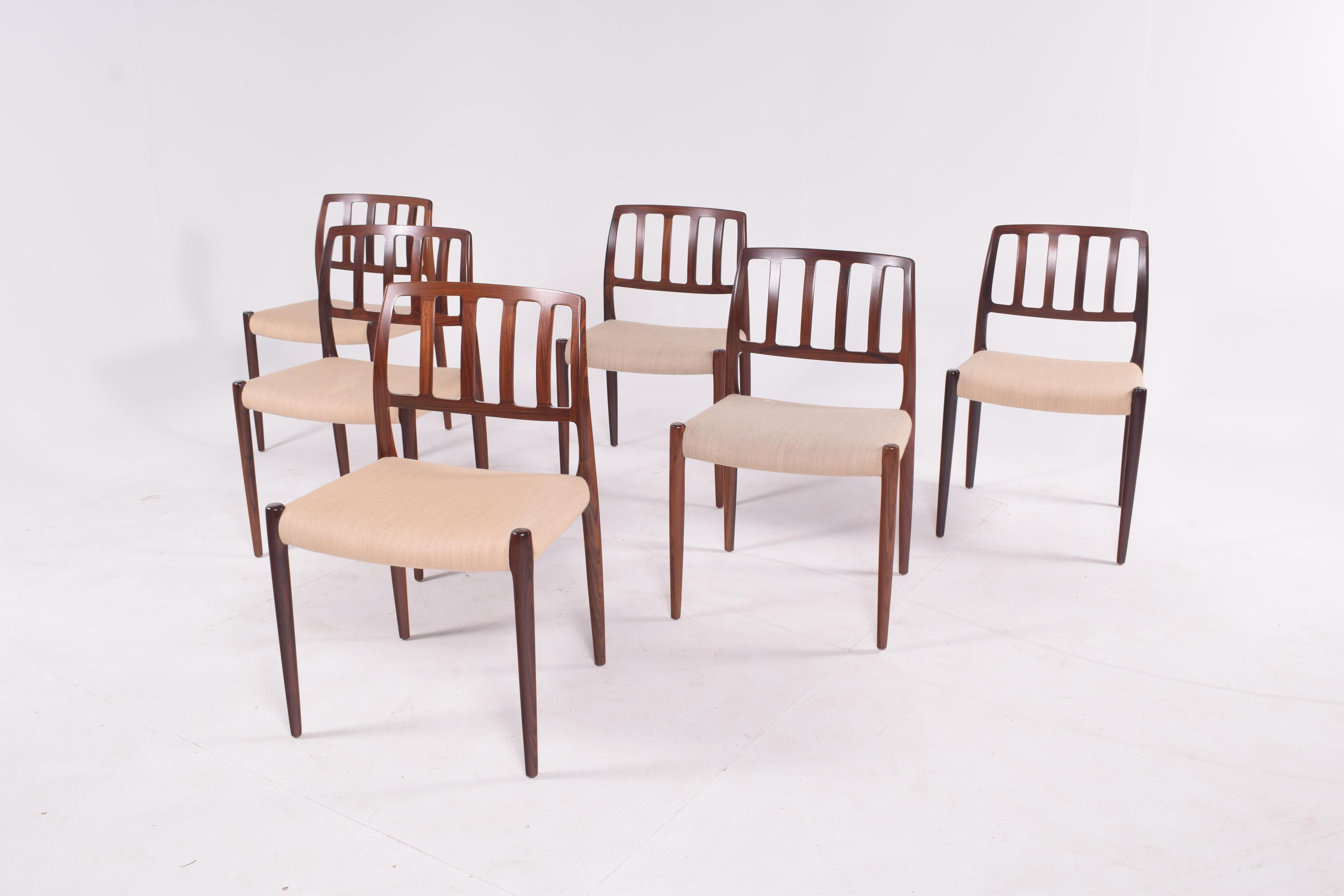 Danish Set of Six Niels Møller “Model 83” Rosewood Dining Chairs for J.L. Møller