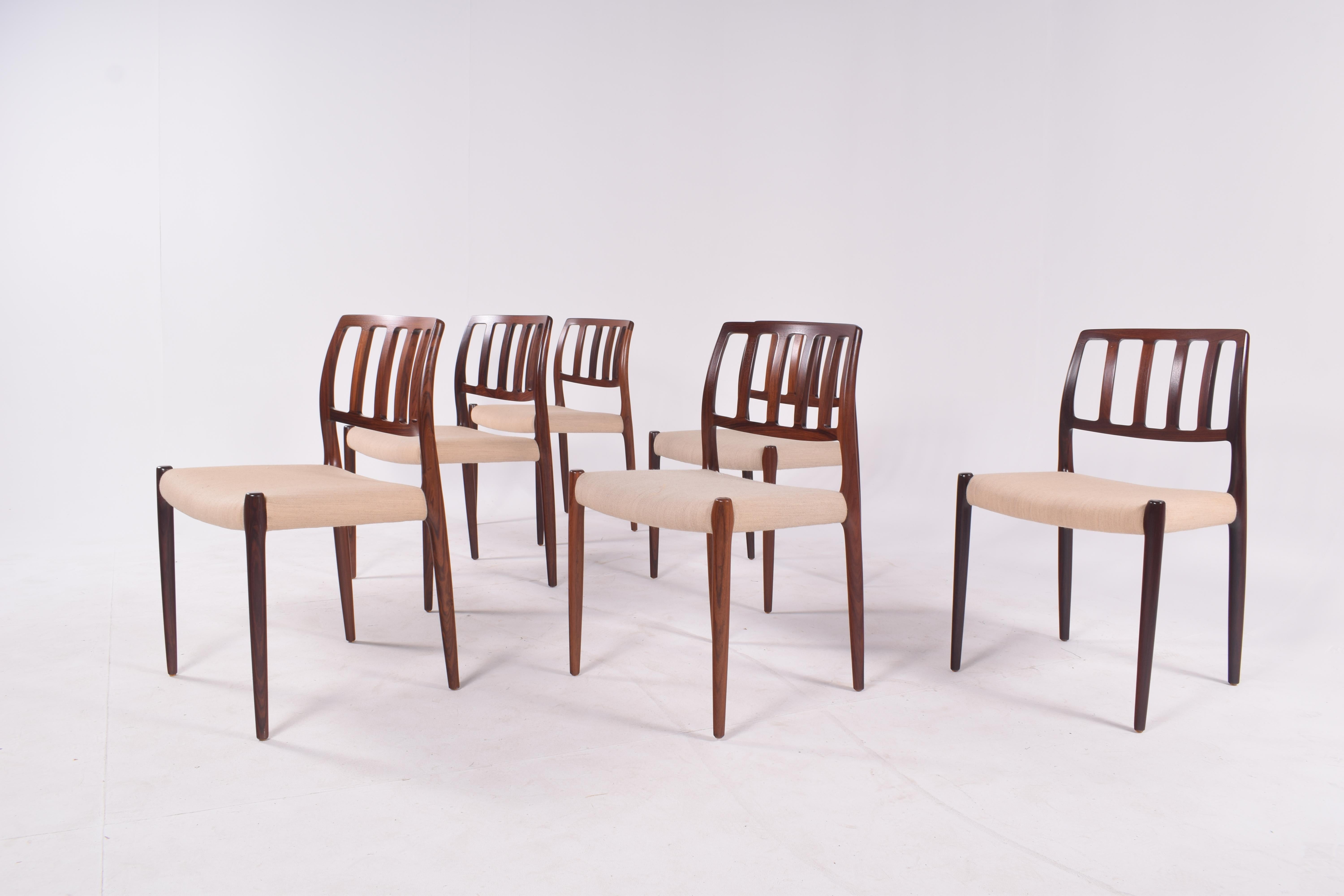 Late 20th Century Set of Six Niels Møller “Model 83” Rosewood Dining Chairs for J.L. Møller