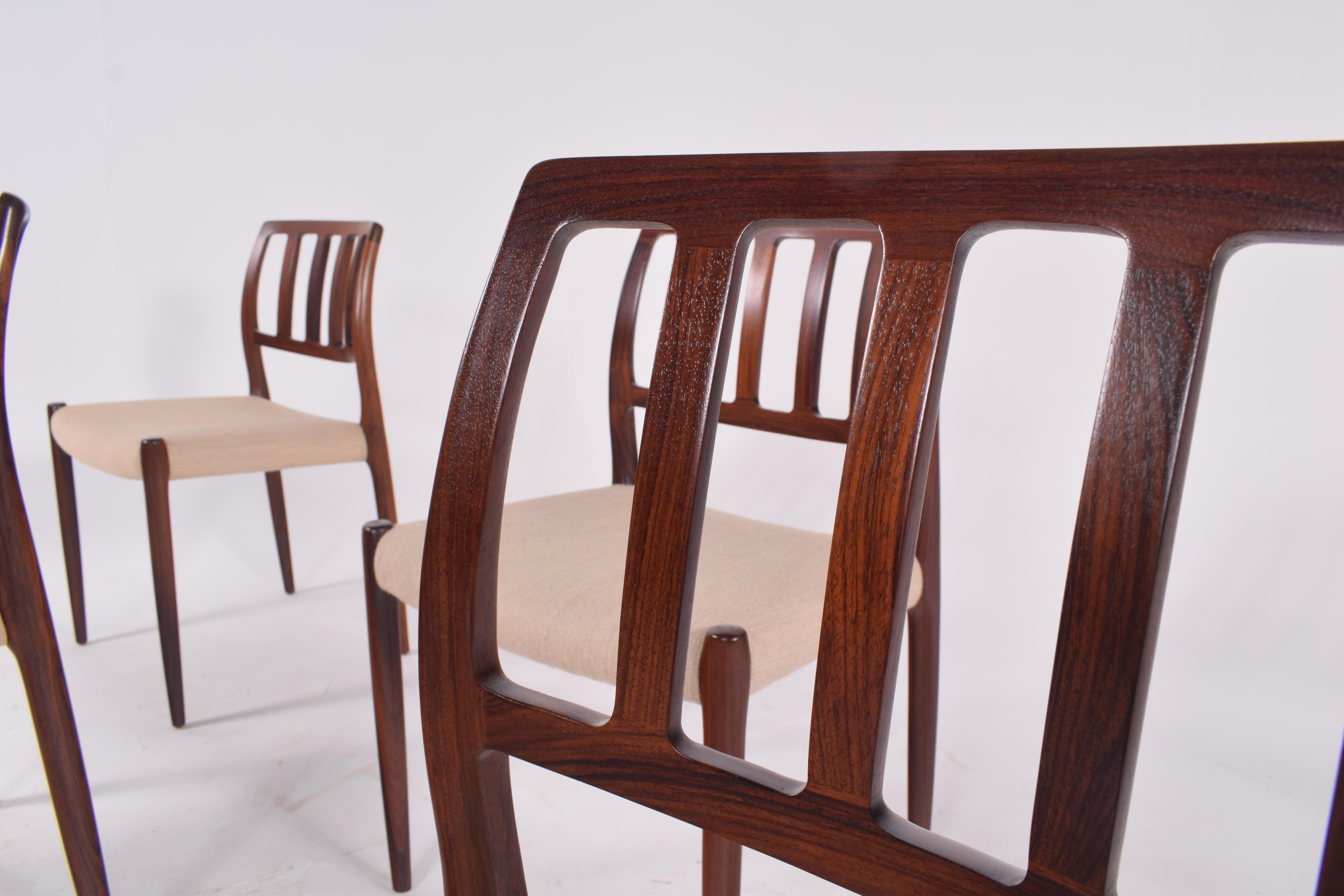 Set of Six Niels Møller “Model 83” Rosewood Dining Chairs for J.L. Møller 1