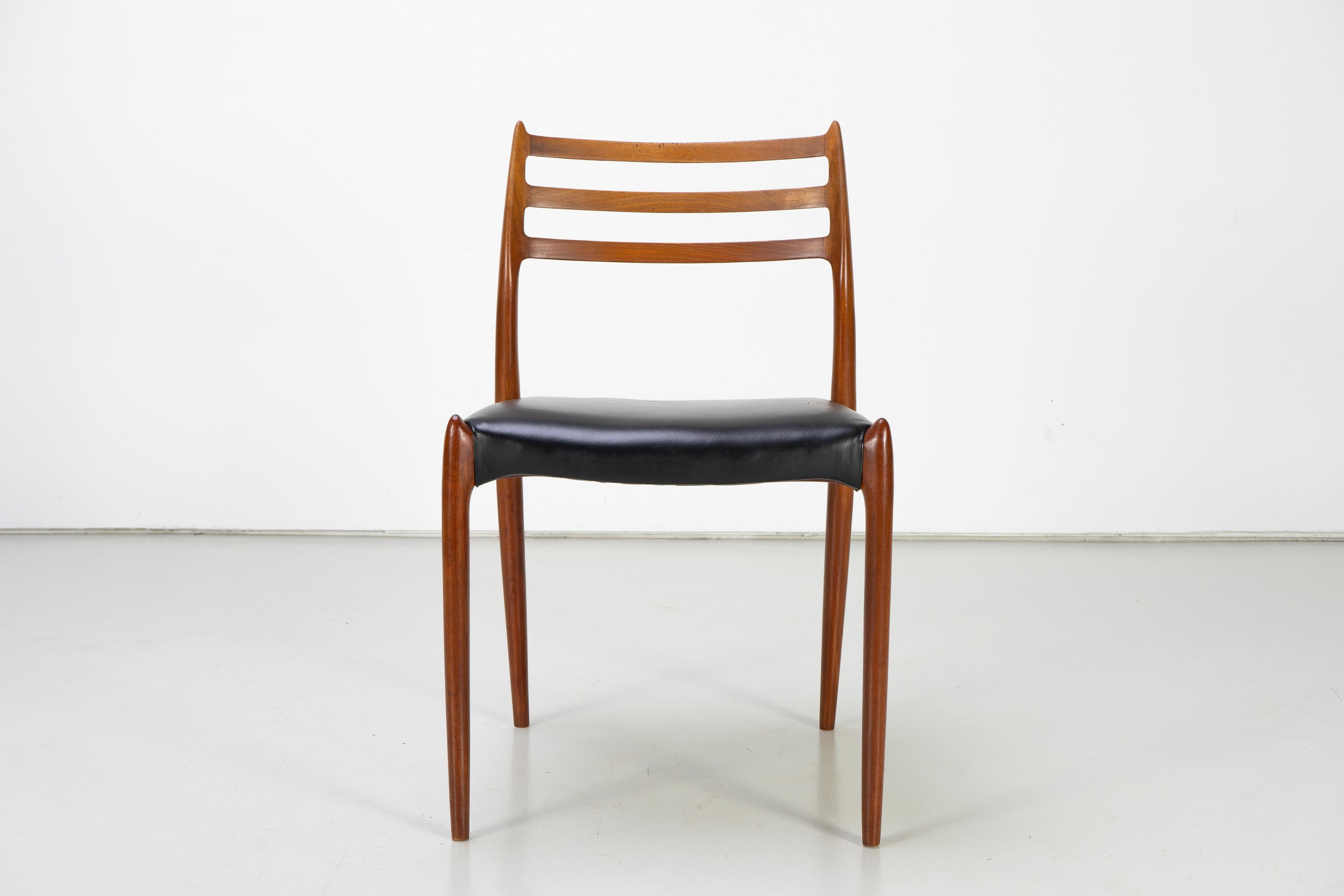 Leather Set of Six Niels O. Møller Dining Chairs Teak Mod. 78, 1960s