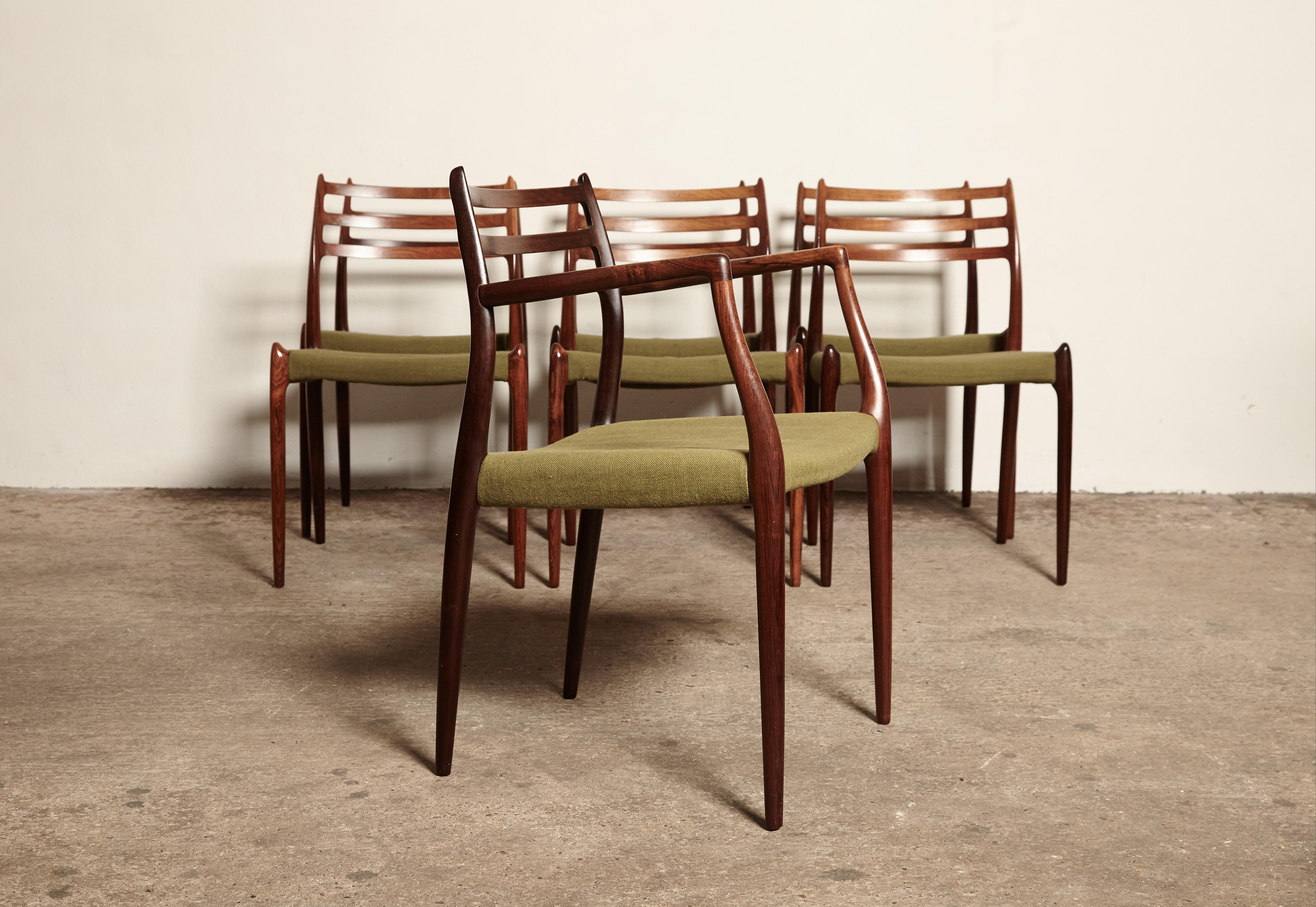 Set of Six Niels O Moller Model 78 Rosewood Dining Chairs, Denmark, 1960s 6