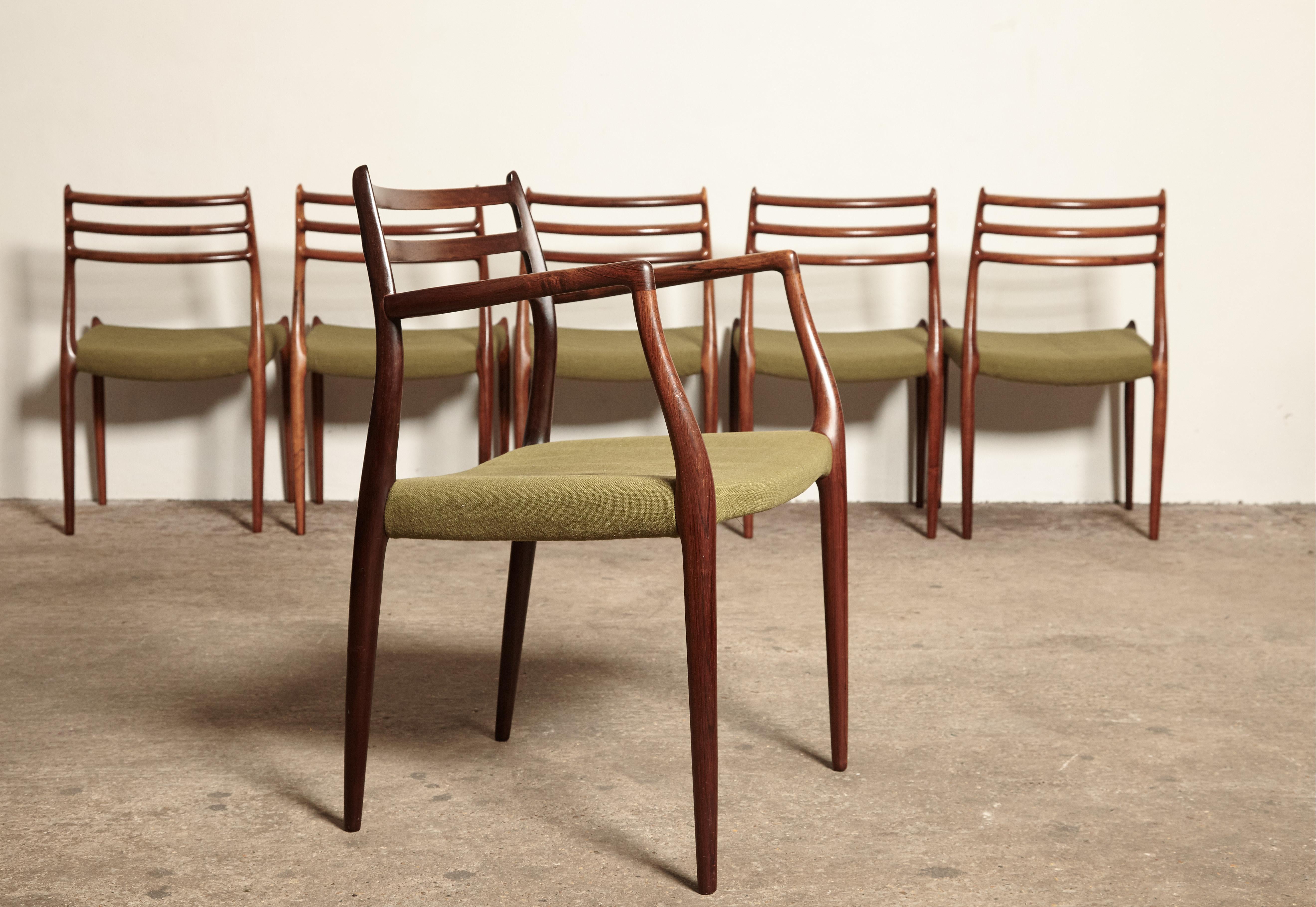 Set of Six Niels O Moller Model 78 Rosewood Dining Chairs, Denmark, 1960s 7