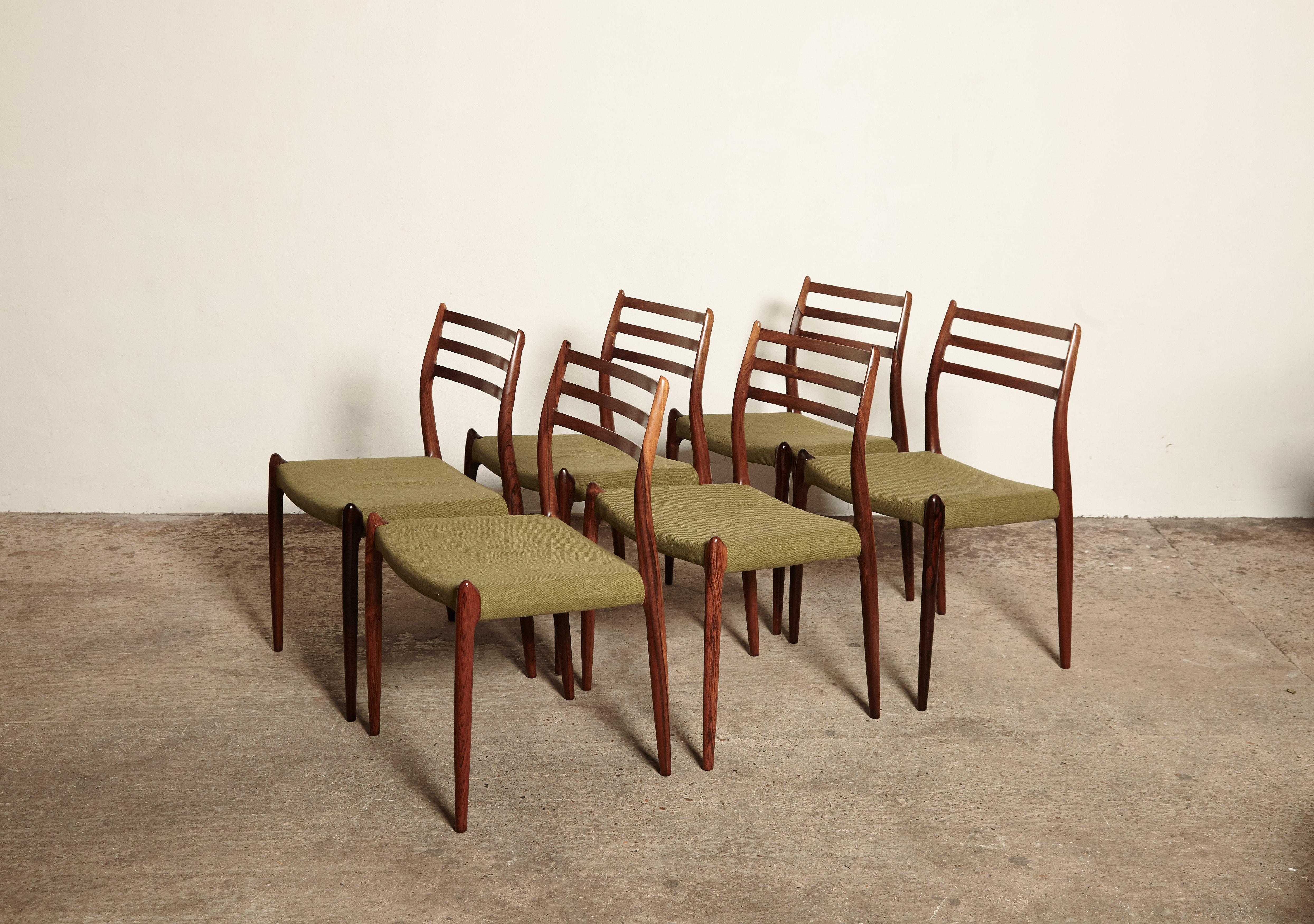 Mid-Century Modern Set of Six Niels O Moller Model 78 Rosewood Dining Chairs, Denmark, 1960s