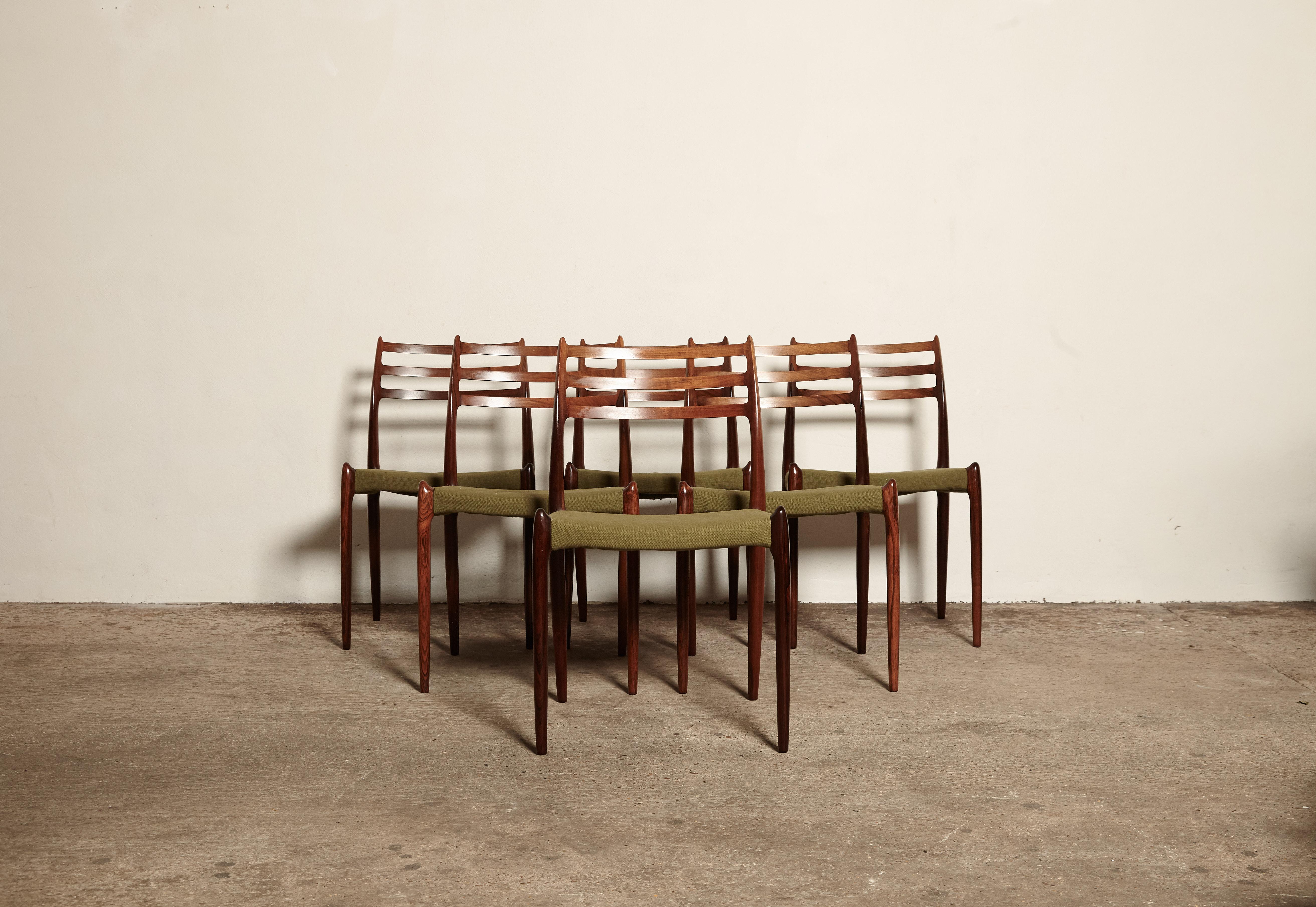 Set of Six Niels O Moller Model 78 Rosewood Dining Chairs, Denmark, 1960s In Good Condition In London, GB