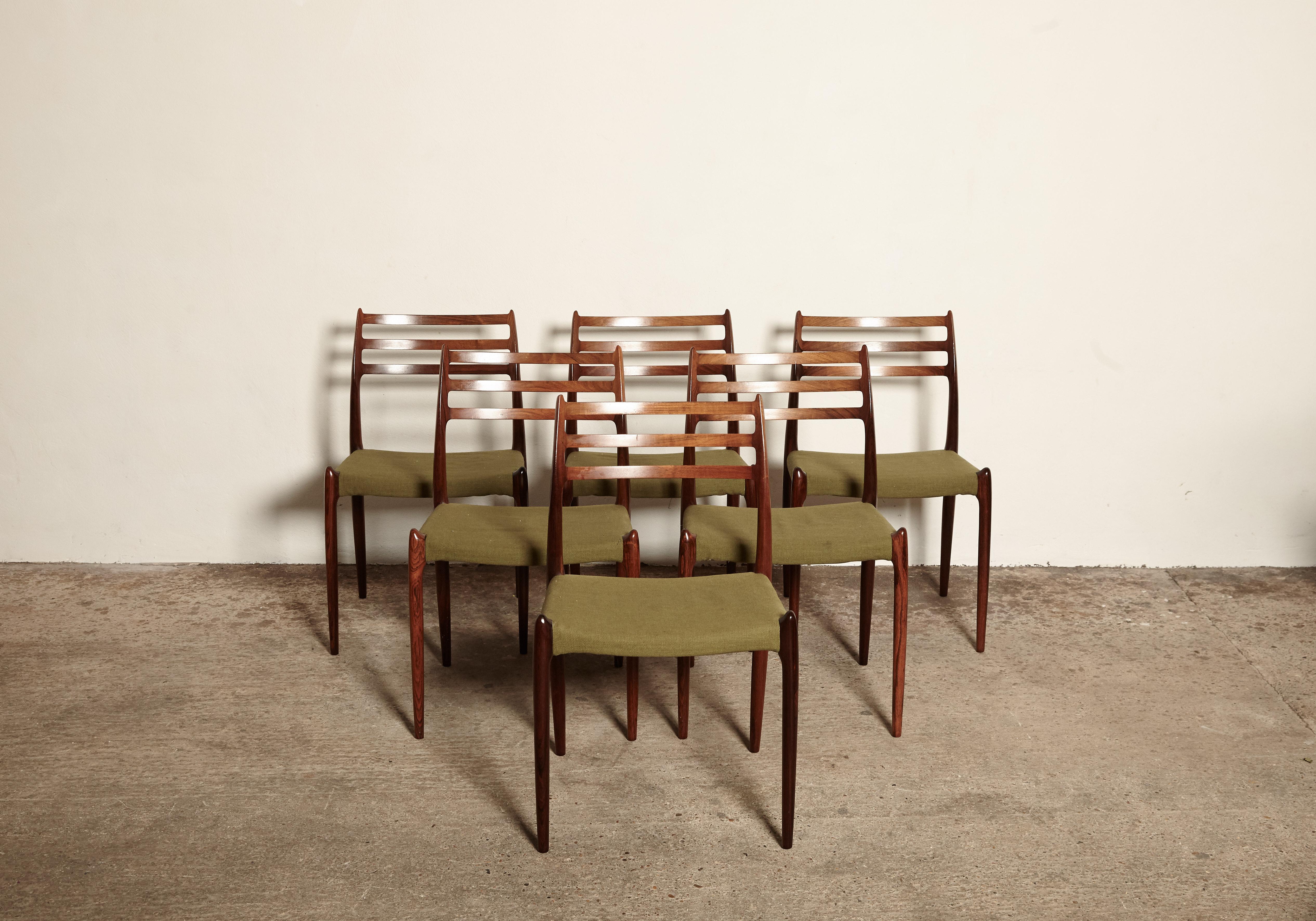 20th Century Set of Six Niels O Moller Model 78 Rosewood Dining Chairs, Denmark, 1960s