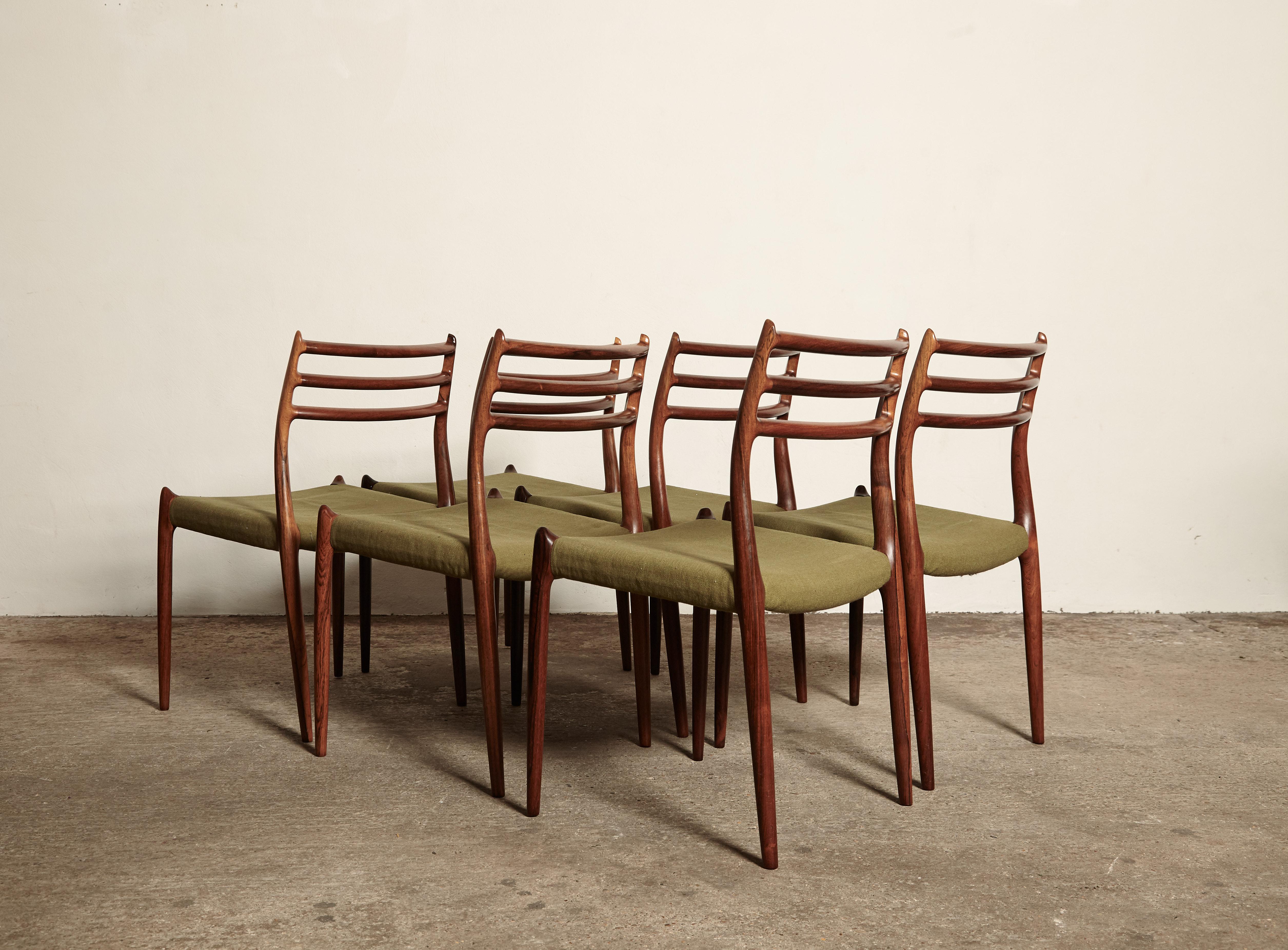 Set of Six Niels O Moller Model 78 Rosewood Dining Chairs, Denmark, 1960s 1