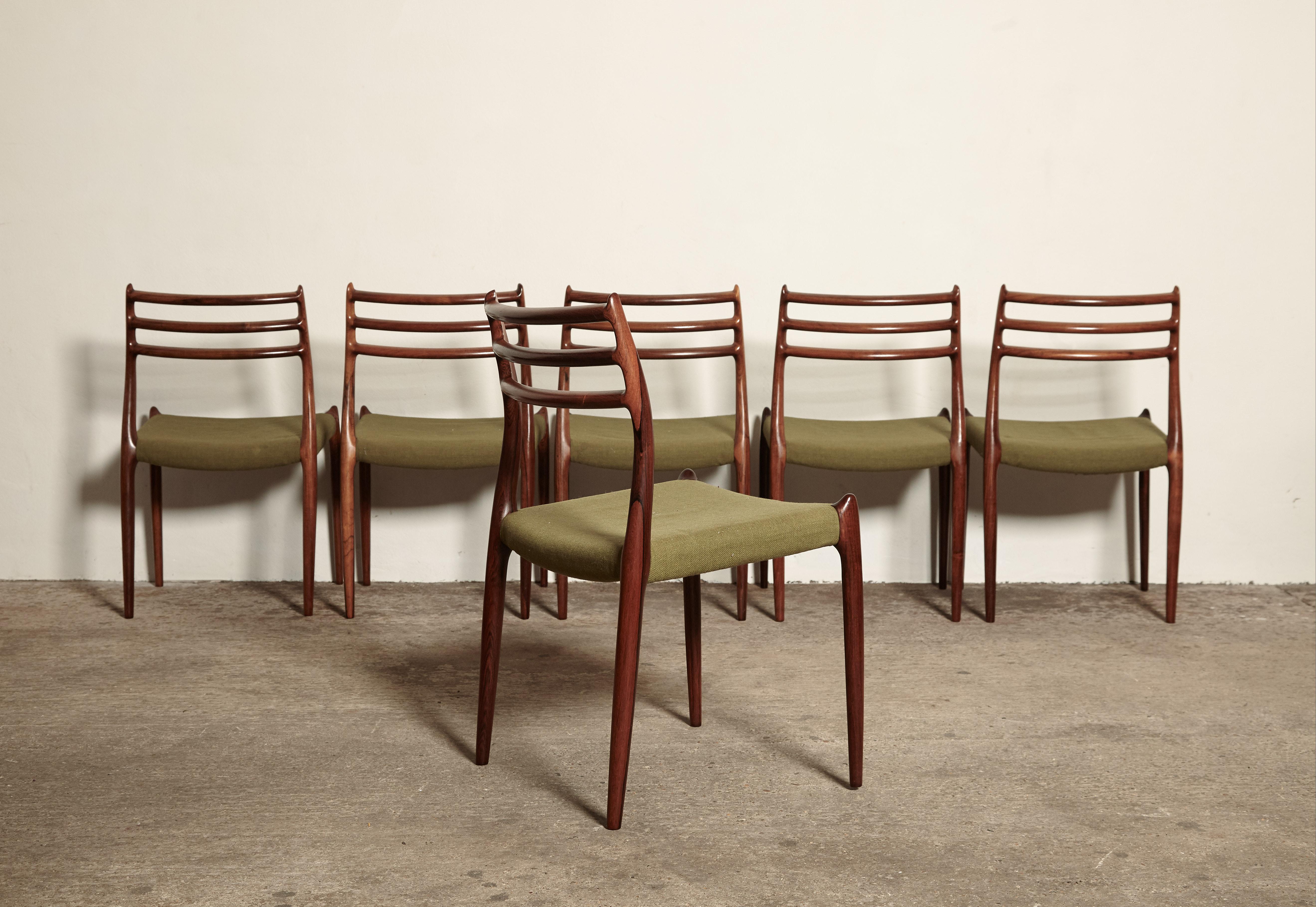 Set of Six Niels O Moller Model 78 Rosewood Dining Chairs, Denmark, 1960s 2